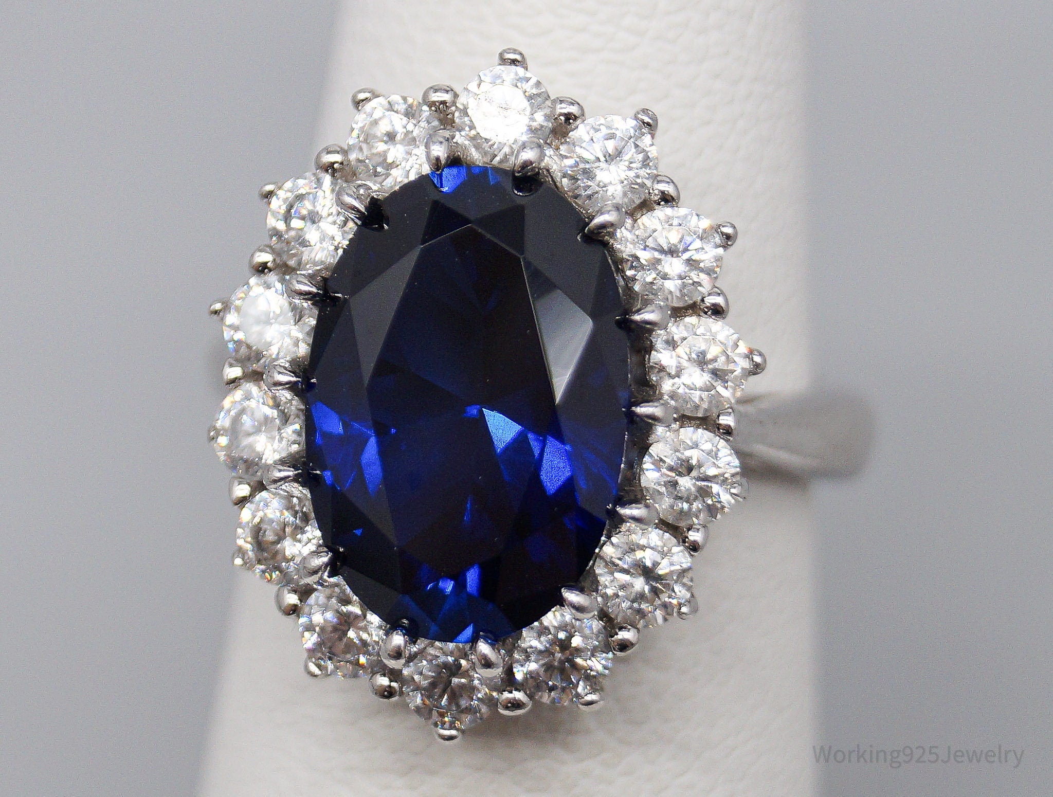 Vintage Lab Sapphire Cubic Zirconia Sterling Silver Ring - Size 5