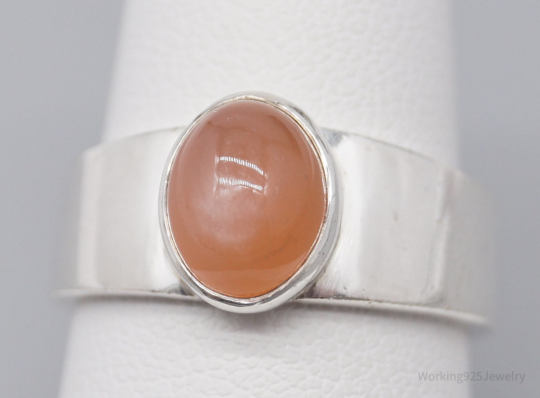 Vintage Peach Moonstone Sterling Silver Ring - Size 8