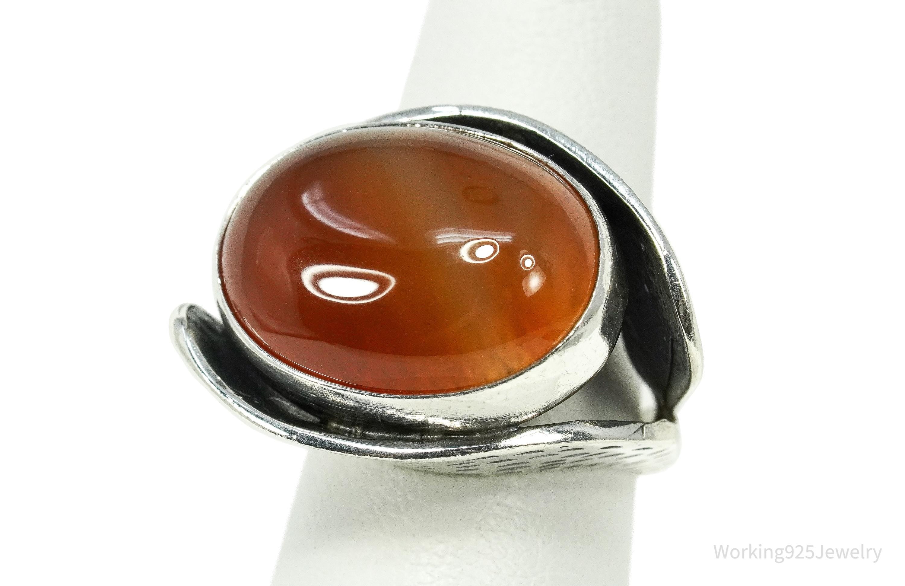 Vintage Large Carnelian Modernist Style Sterling Silver Ring - Size 6.25