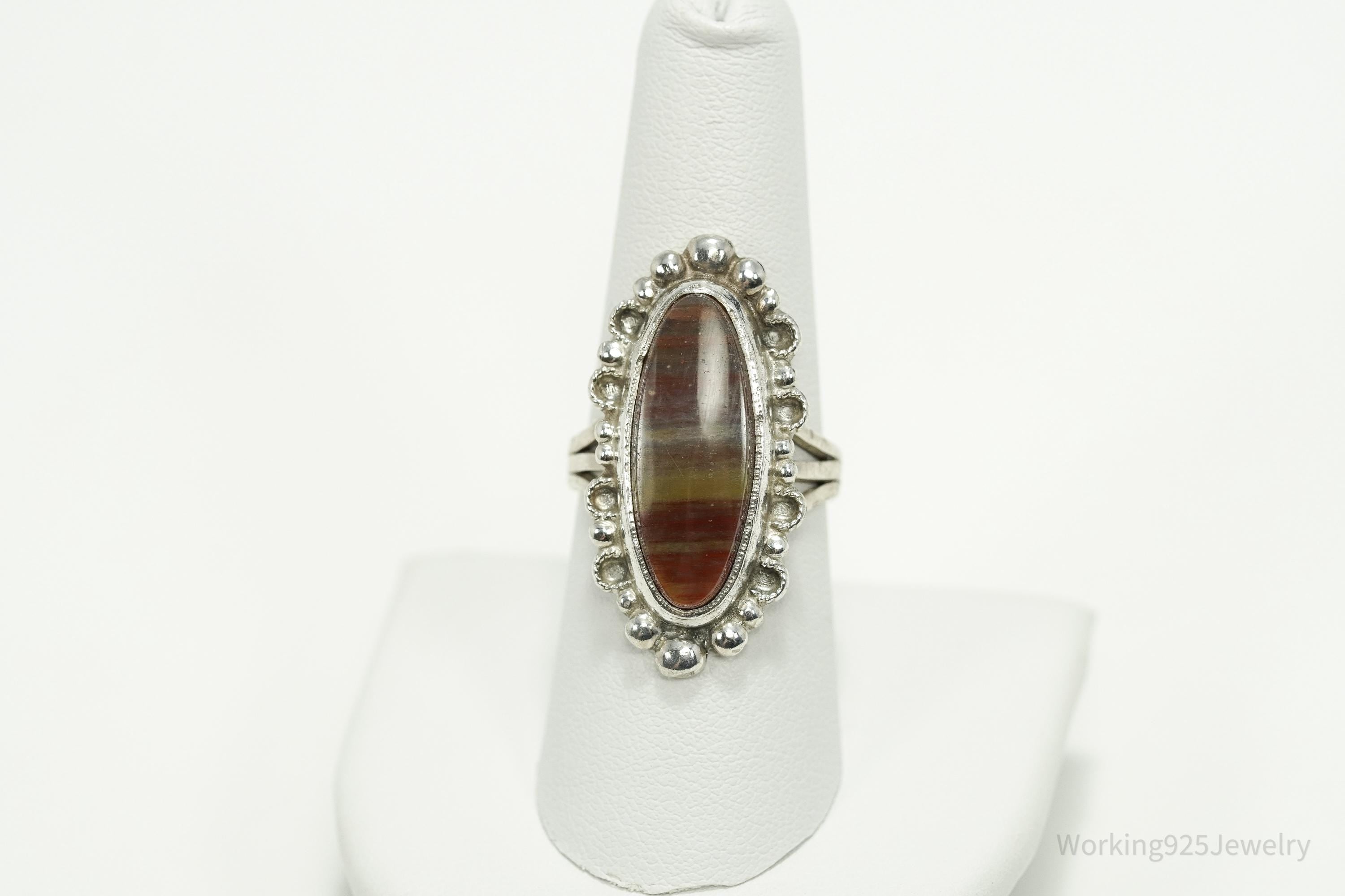 Vintage Handmade Native American Agate Sterling Silver Ring - Size 8