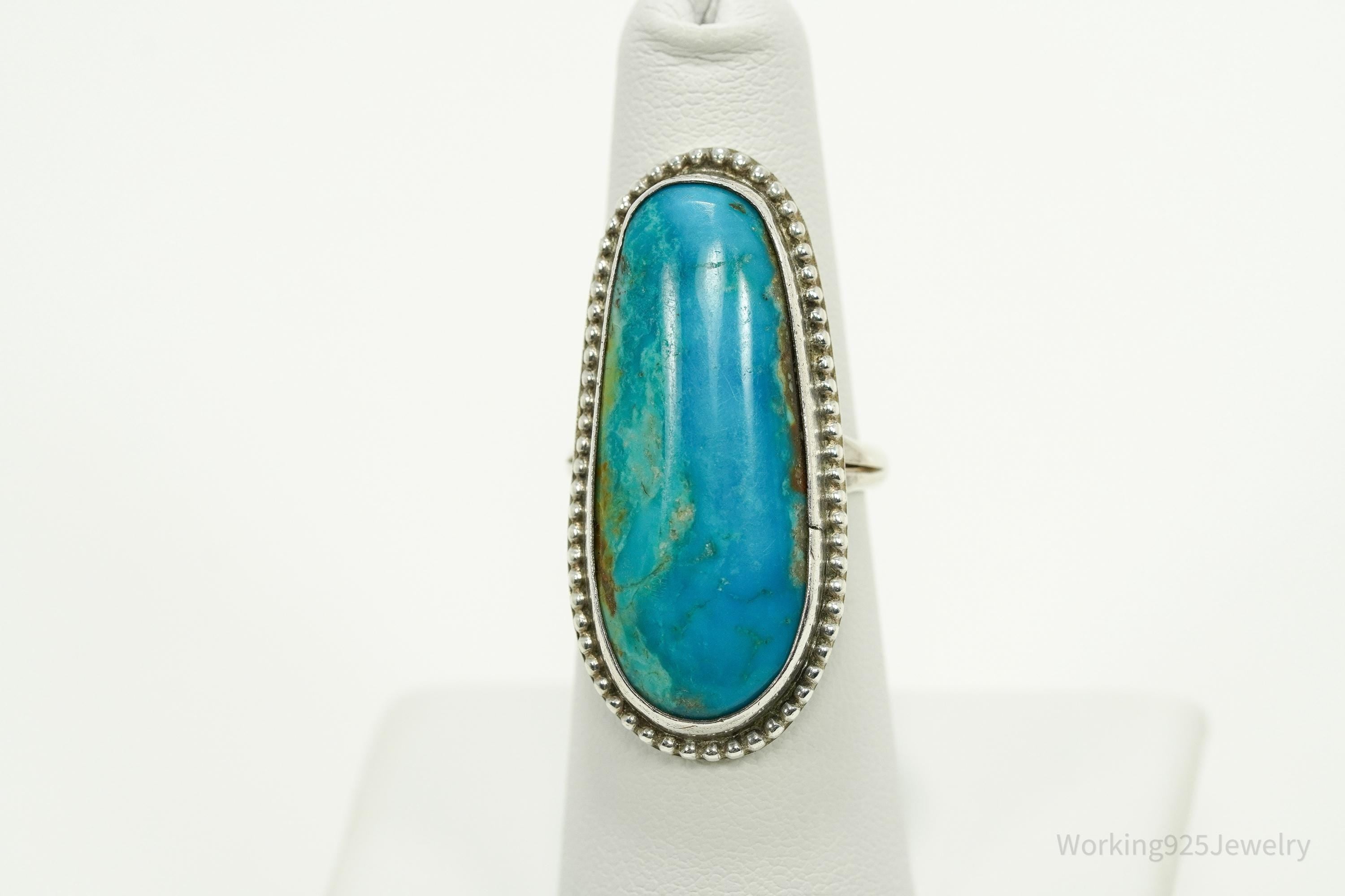 Vintage Handmade Native American Turquoise Unsigned Silver Ring - Size 6.75