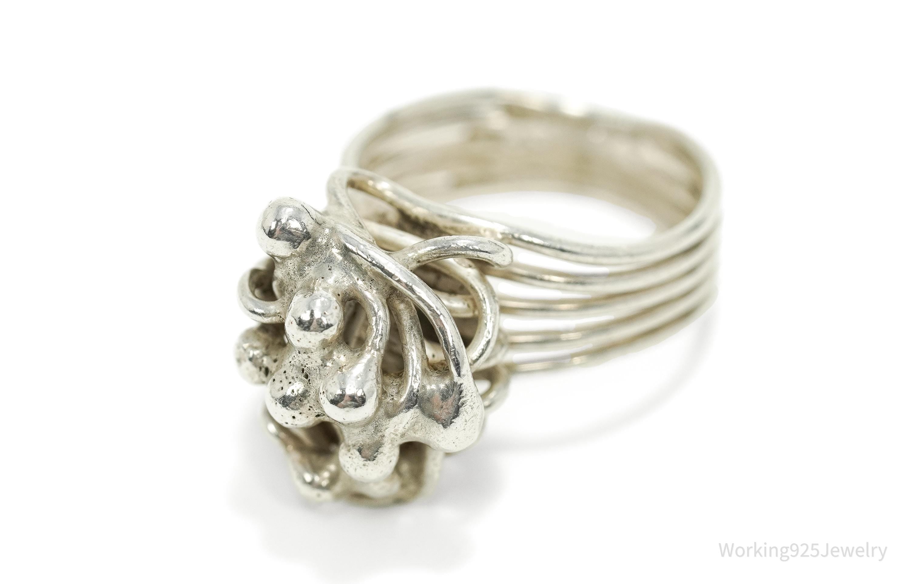 Vintage Brutalist Style Silver Ring - Size 5.25