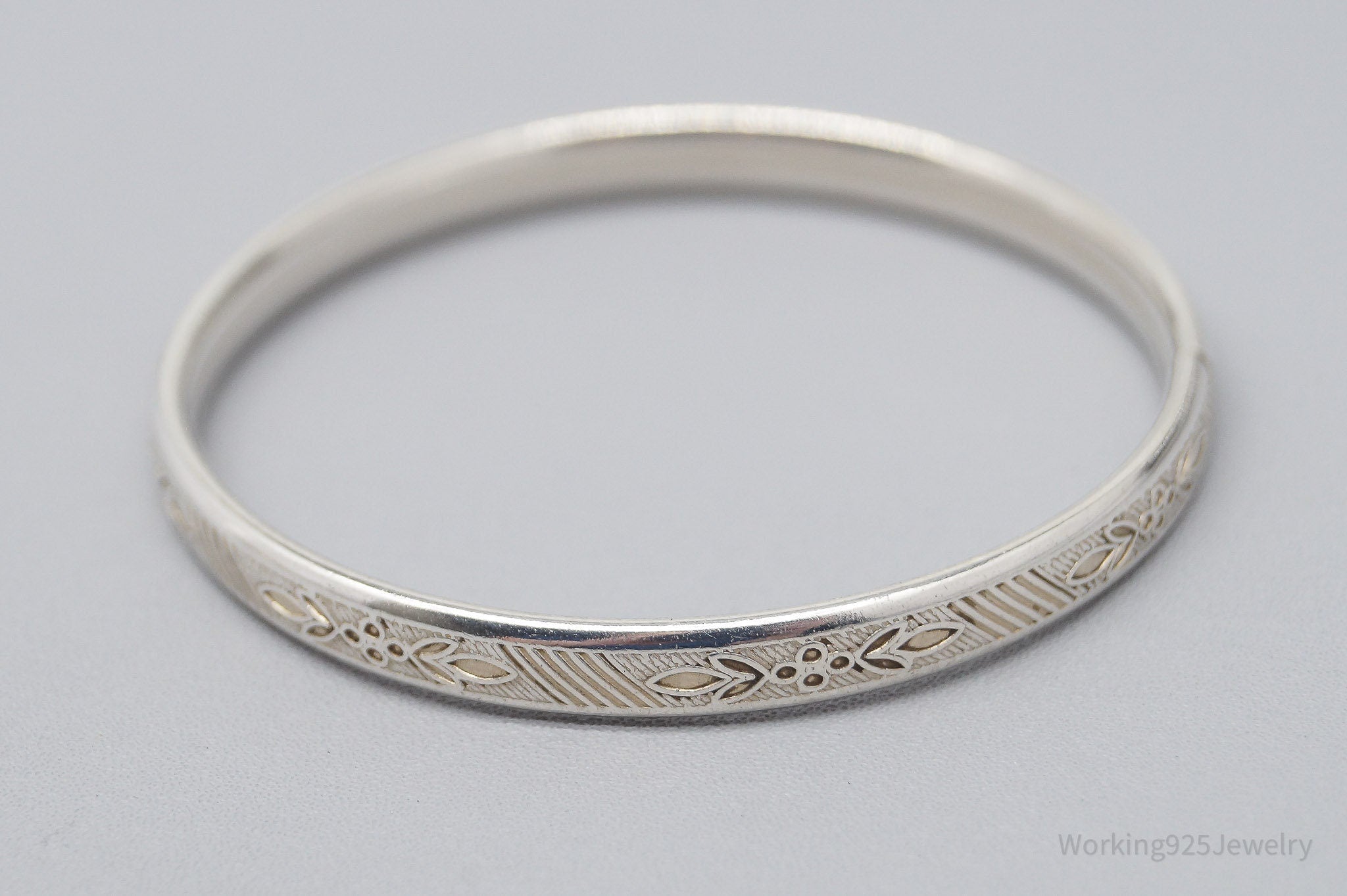 Vintage Art Deco Style Sterling Silver Bangle Bracelet 5.5"