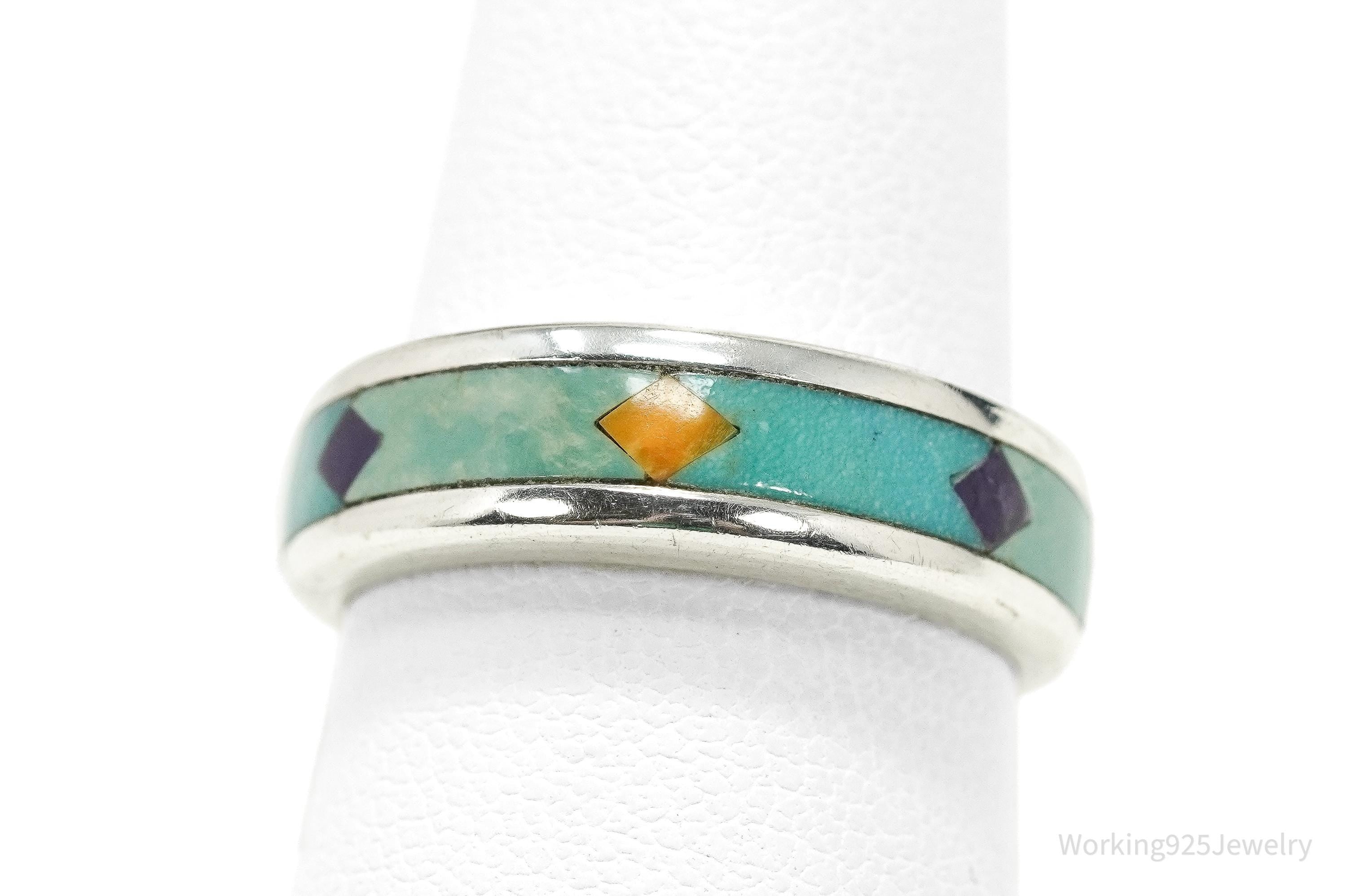 Vintage WJ Waldeck Johnson Sterling Silver Ring • Southwest Gem Inlay Sz 8