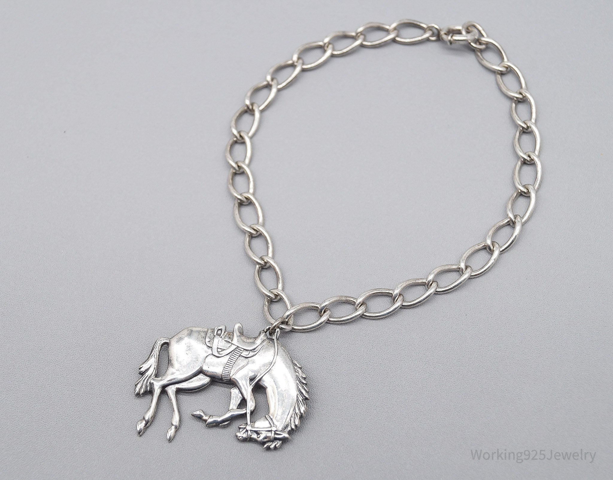 Vintage Horse Rodeo Sterling Silver Bracelet 7 7/8"