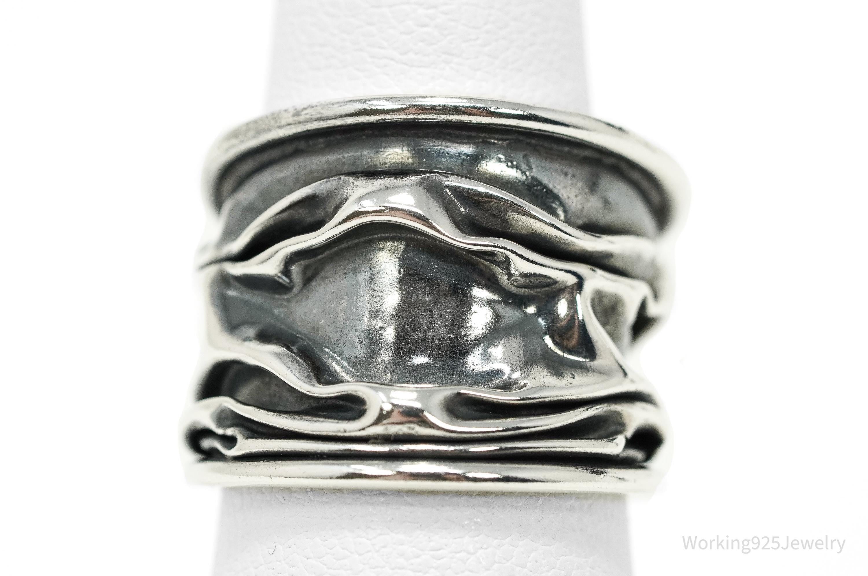 Vintage Brutalist Modernist Oxidized Sterling Silver Ring - Size 7