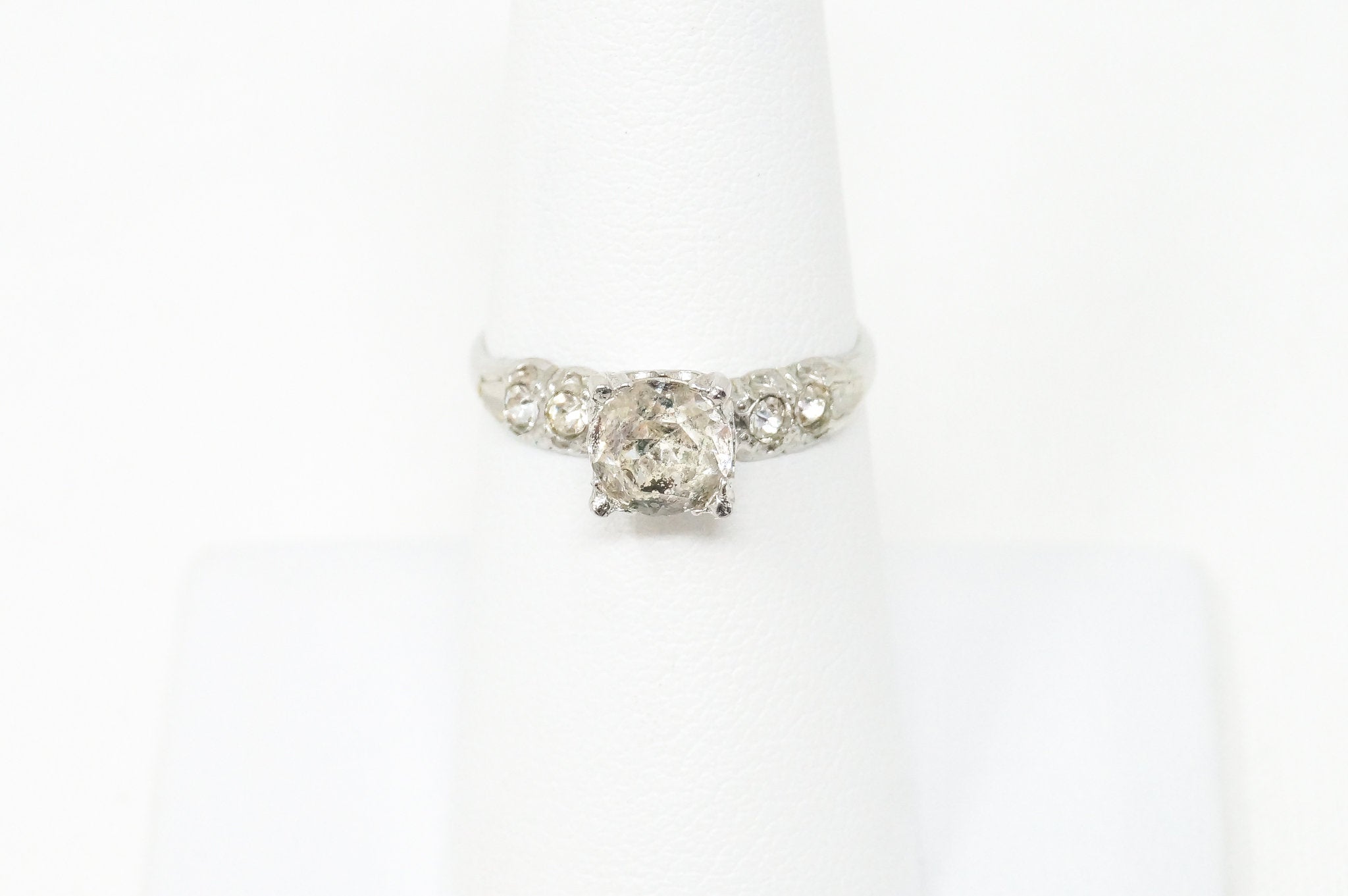 Antique McGrath-Hamin Art Deco Rhinestone Sterling Silver Statement Ring Sz 7