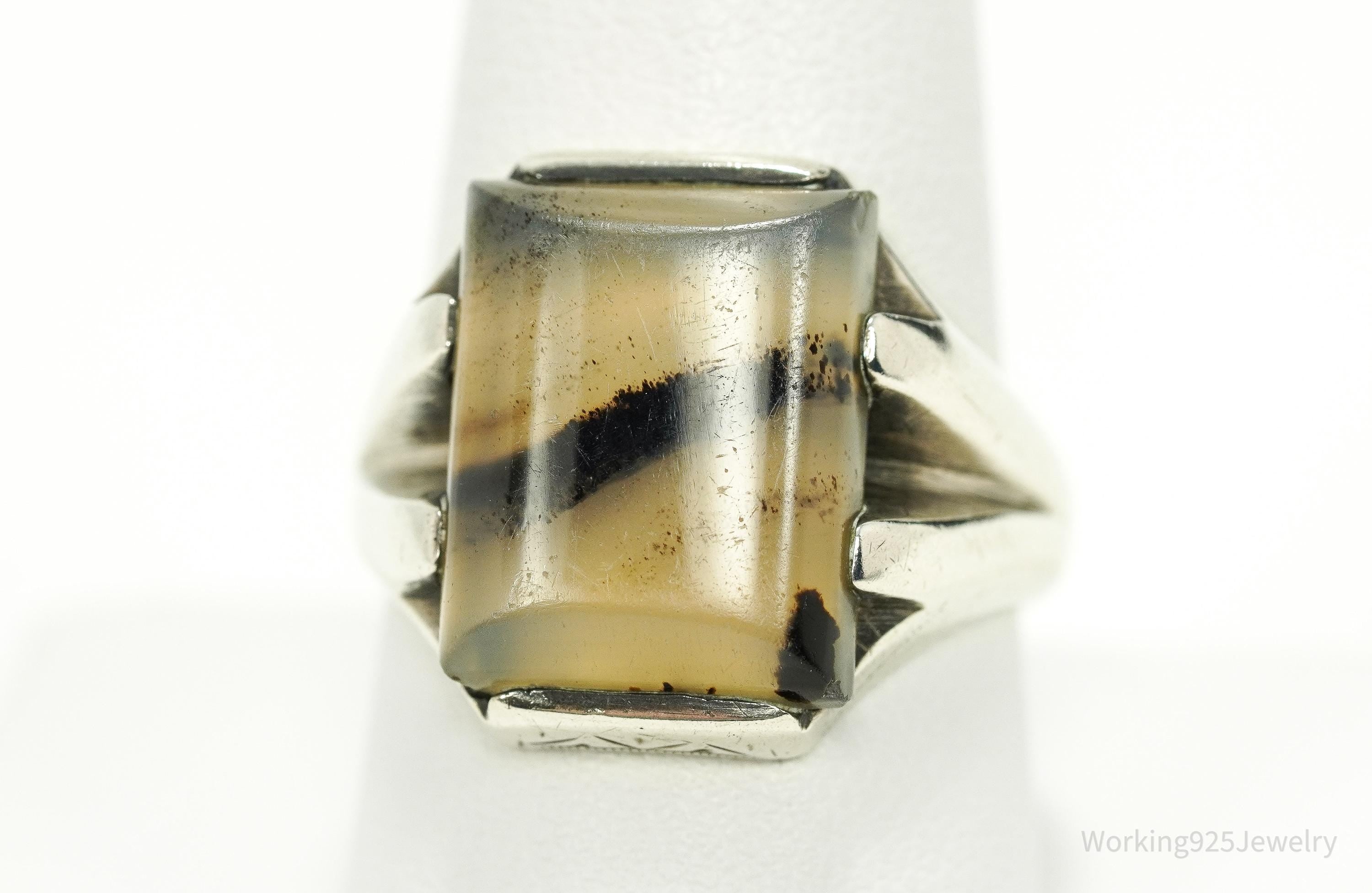 Antique Agate Sterling Silver Ring - Size 9.5