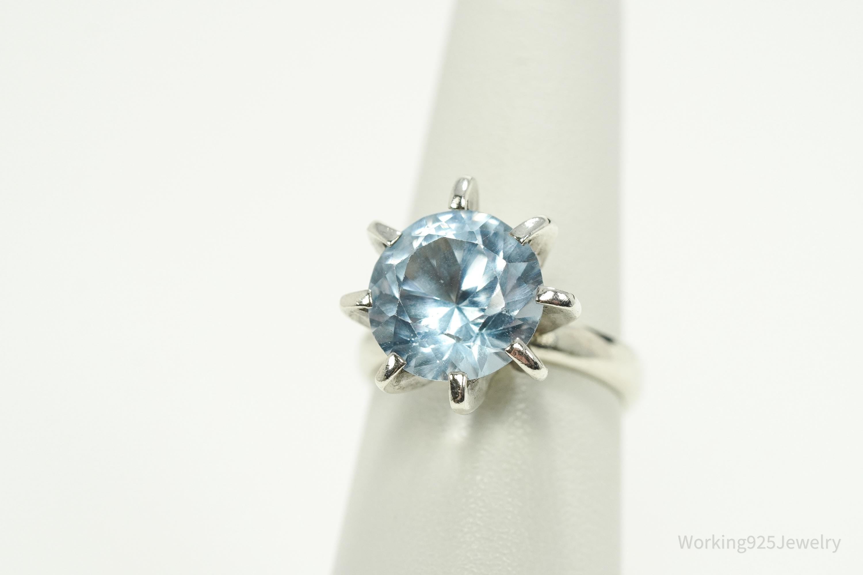 Vintage Mexico Modernist Blue Topaz Sterling Silver Ring - Size 6.5