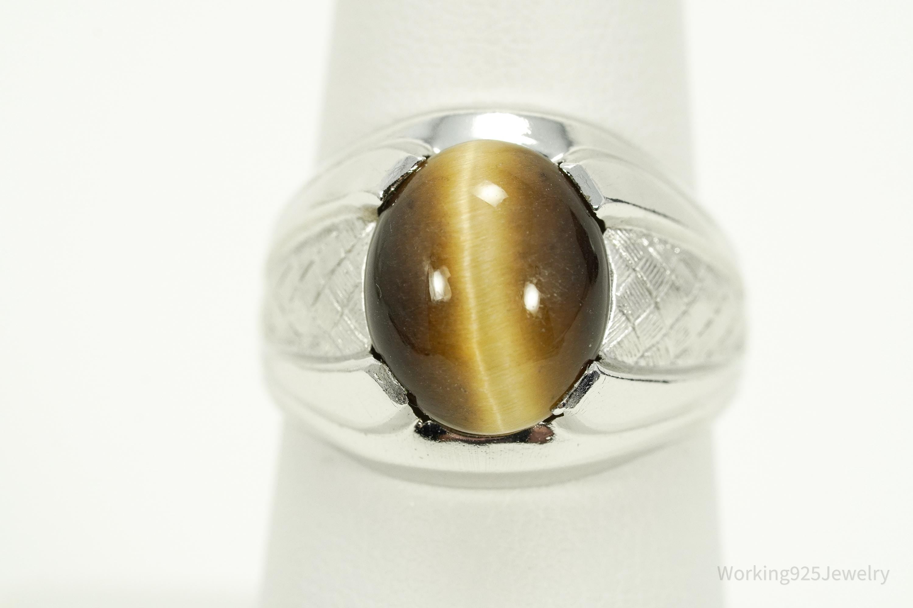 Antique Tigers Eye Sterling Silver Ring - Size 8