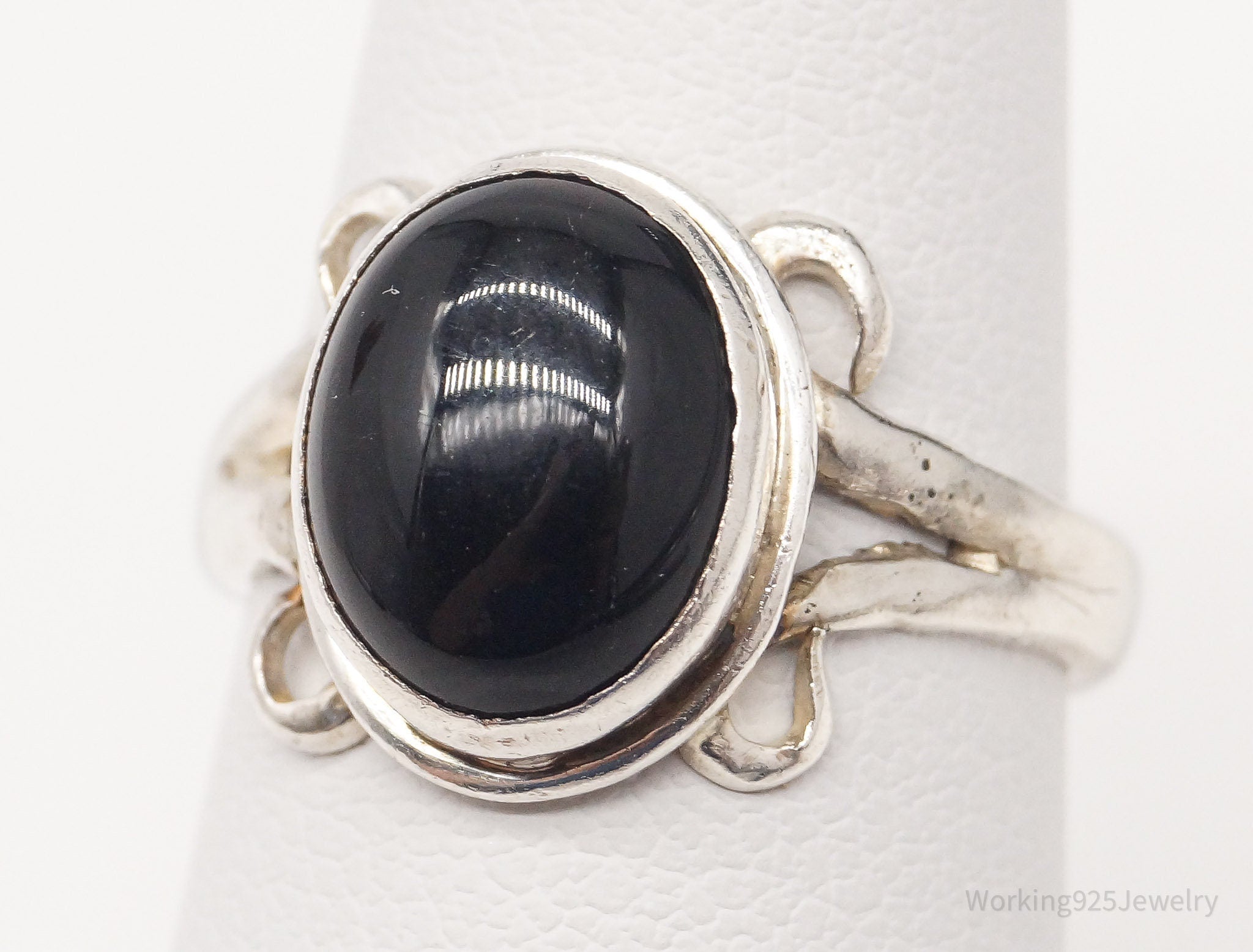Vintage Black Onyx Silver Ring - Size 6.25