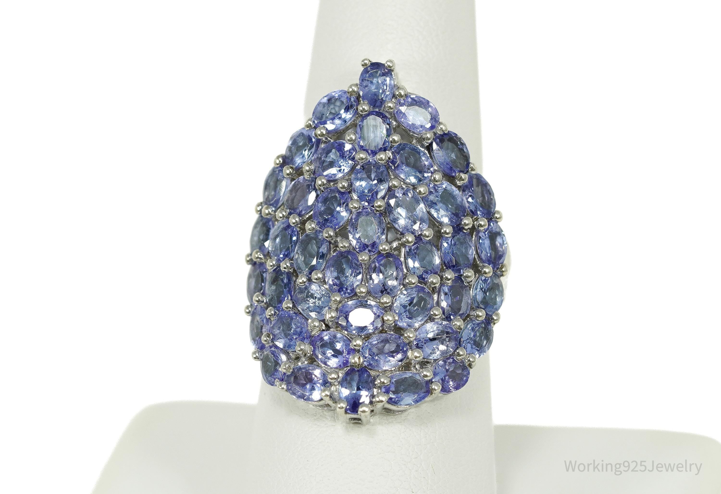 Tanzanite Cluster Sterling Silver Ring - Size 8