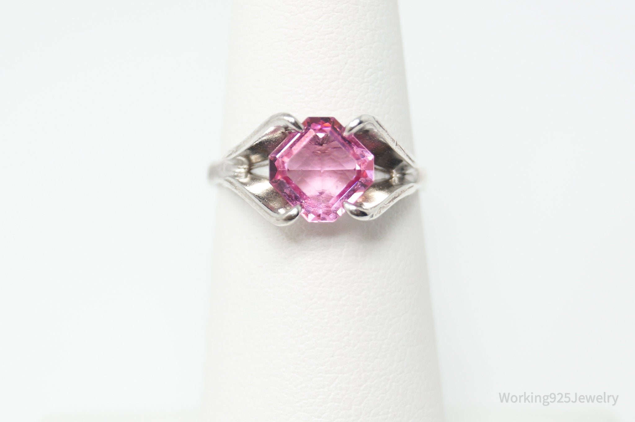 Antique Joseph Esposito Espo Pink Art Glass Sterling Silver Ring Size 4.75