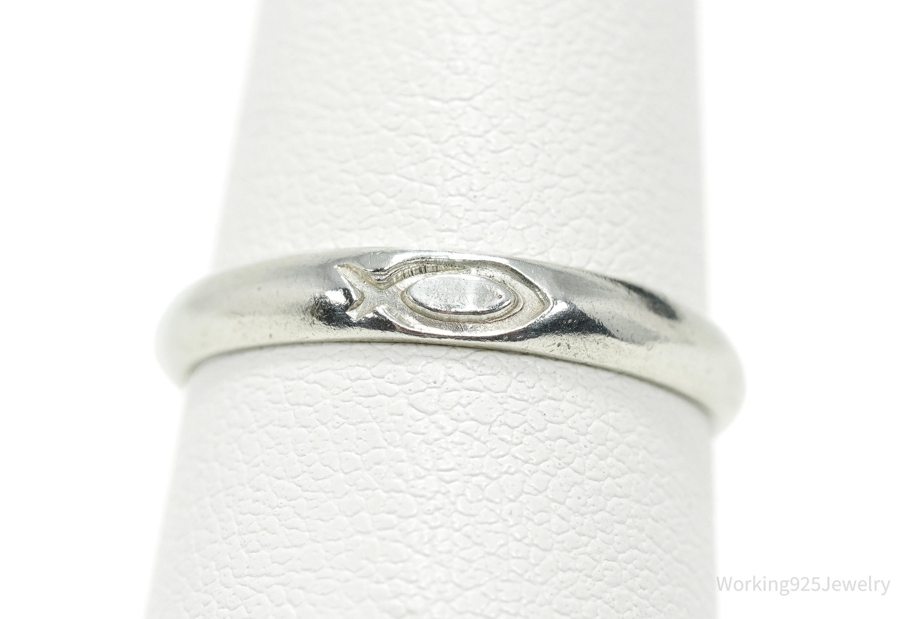 Vintage Ichthus Fish Sterling Silver Band Ring - Size 7.25