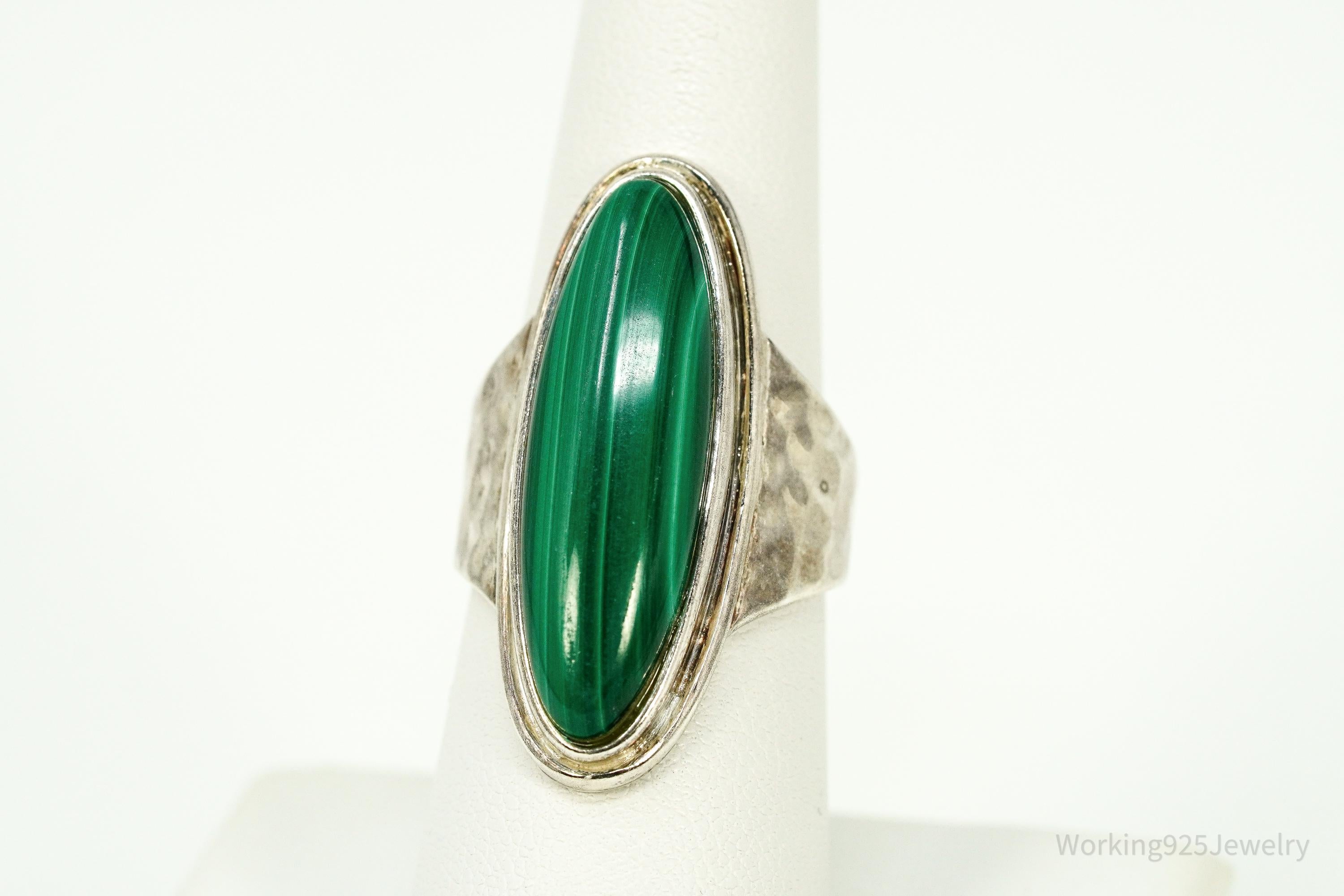 Vintage Malachite Sterling Silver Ring - Size 7.25