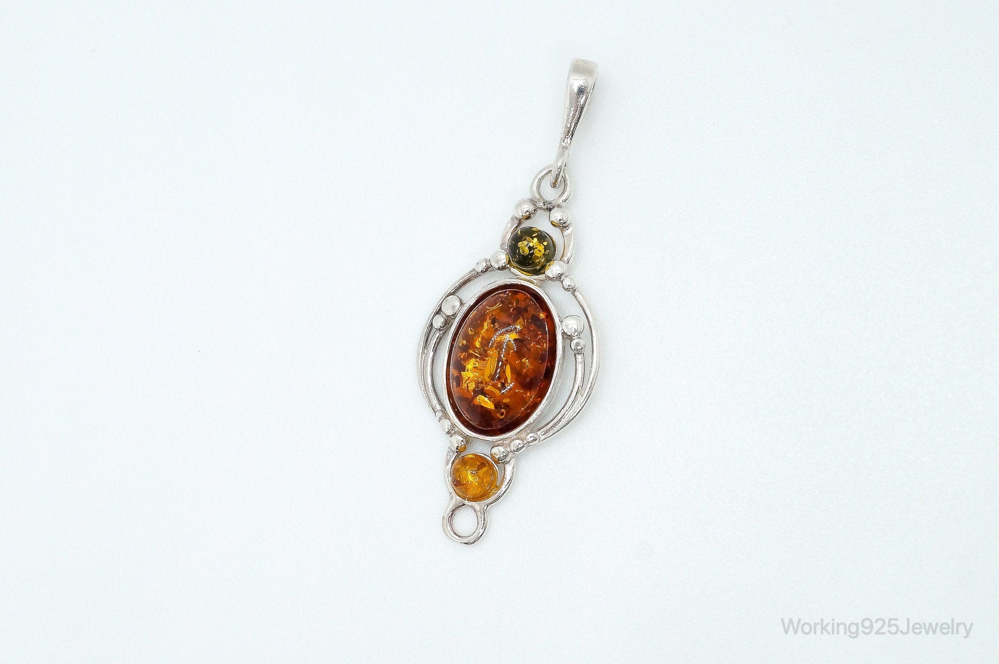 Vintage Multi Type Amber Sterling Silver Necklace Pendant