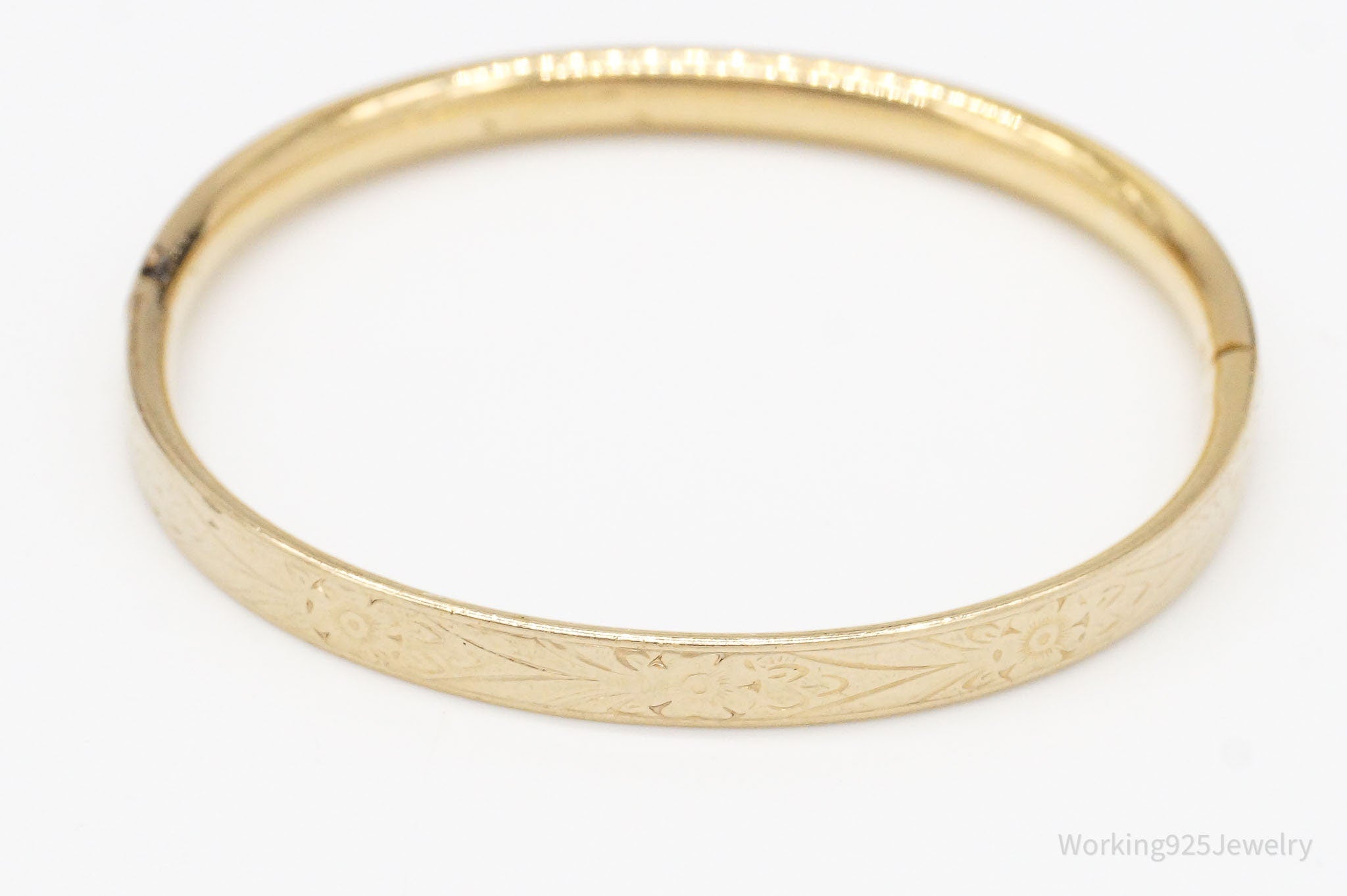 Antique 12K Gold Plated Floral Button Release Bracelet 5"