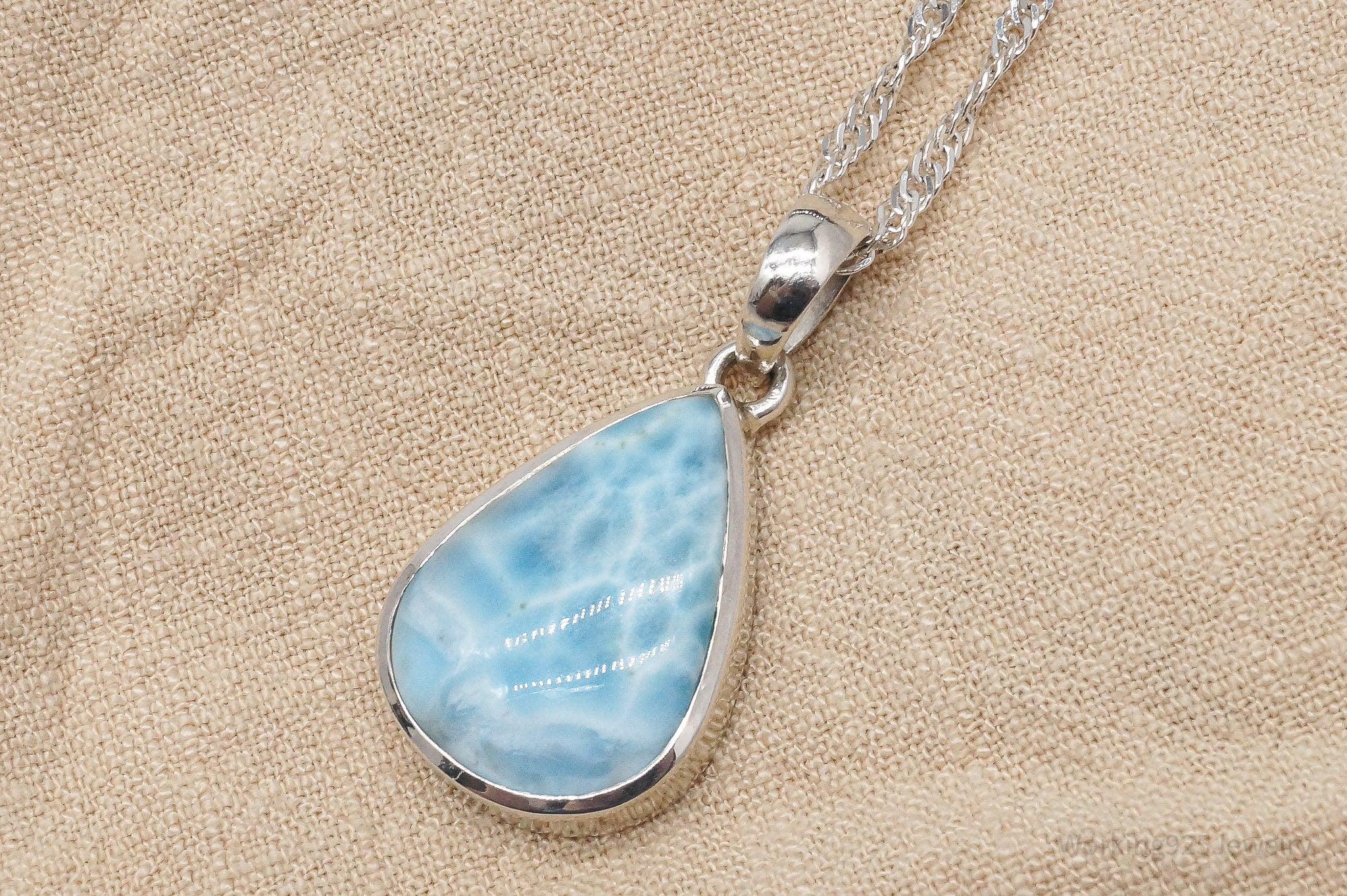 Vintage Large Blue Larimar Sterling Silver Necklace 24"