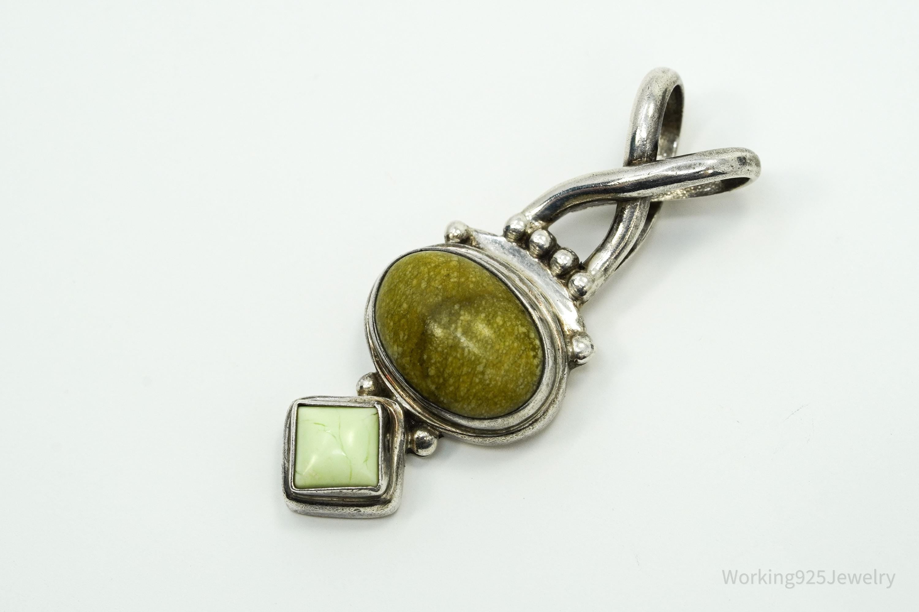 Vintage Bali Designer SARDA Green Stones Sterling Silver Pendant
