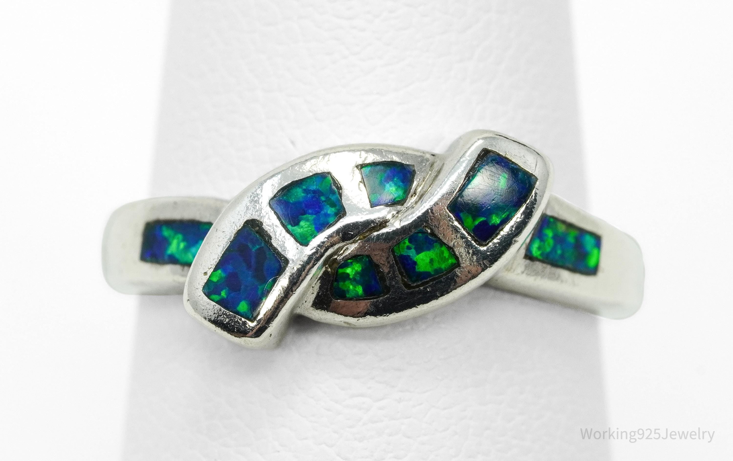 Vintage Opal Inlay Sterling Silver Ring - Size 7