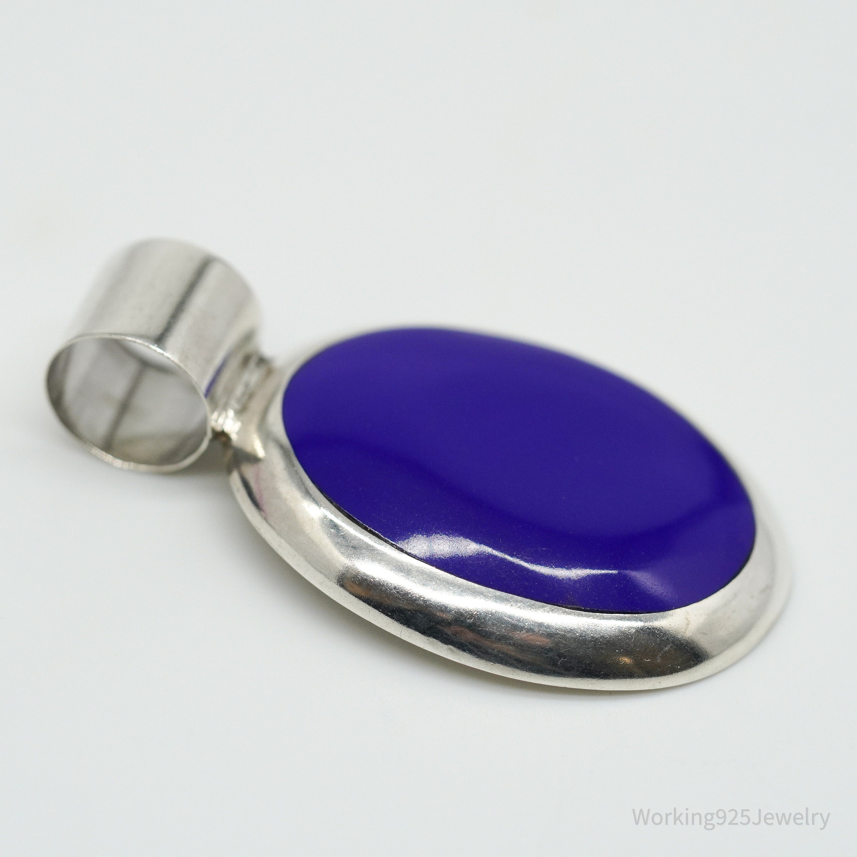 Vintage Large Mexico Modernist Blue Onyx Sterling Silver Pendant