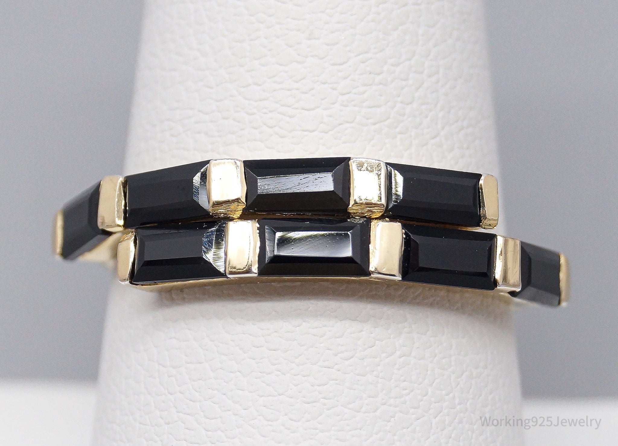JTV Designer YS Black Onyx Gold Vermeil Sterling Silver Ring - Size 8.75