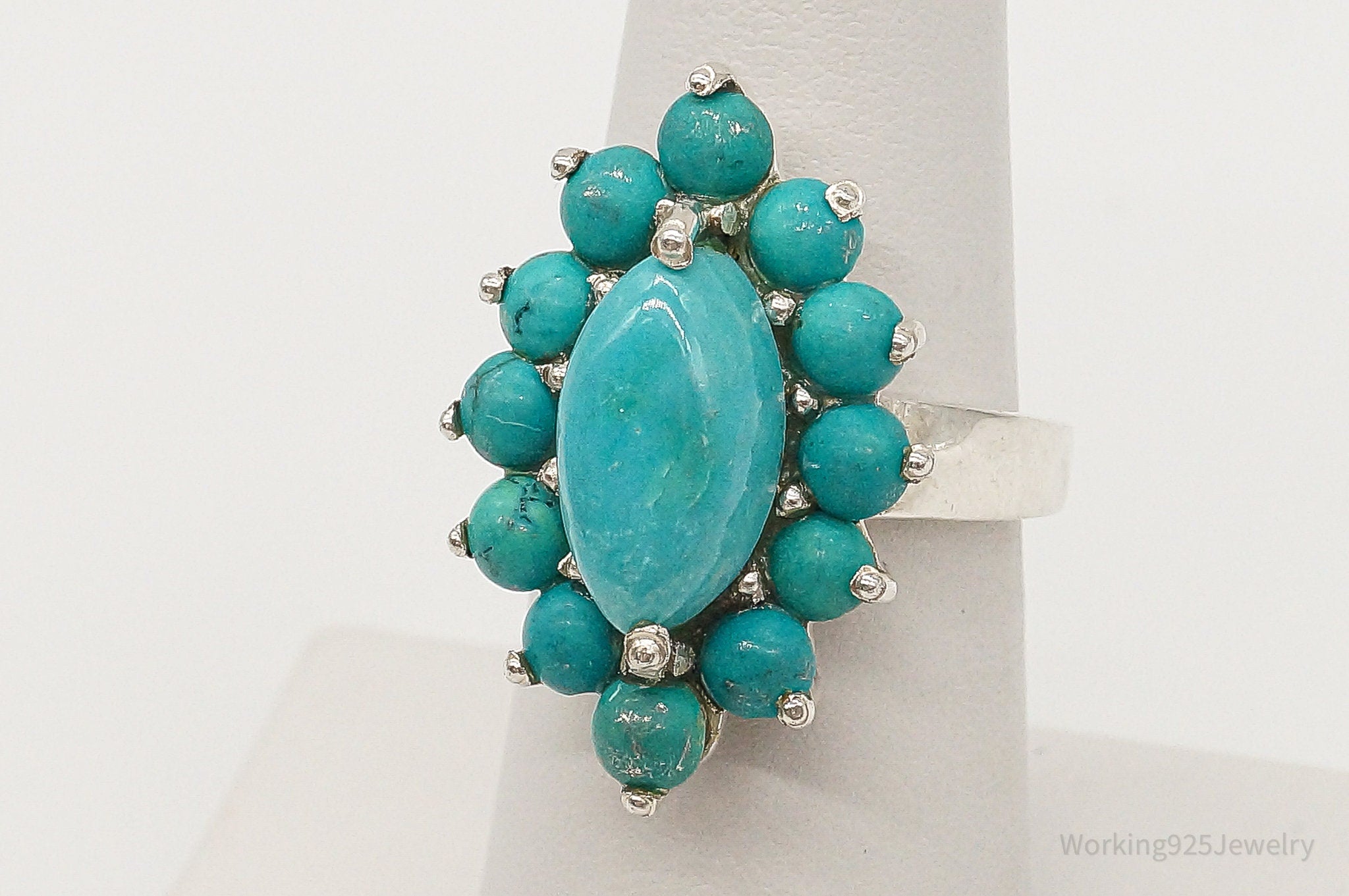 Vintage Southwestern Style Turquoise Sterling Silver Ring - Size 6.25