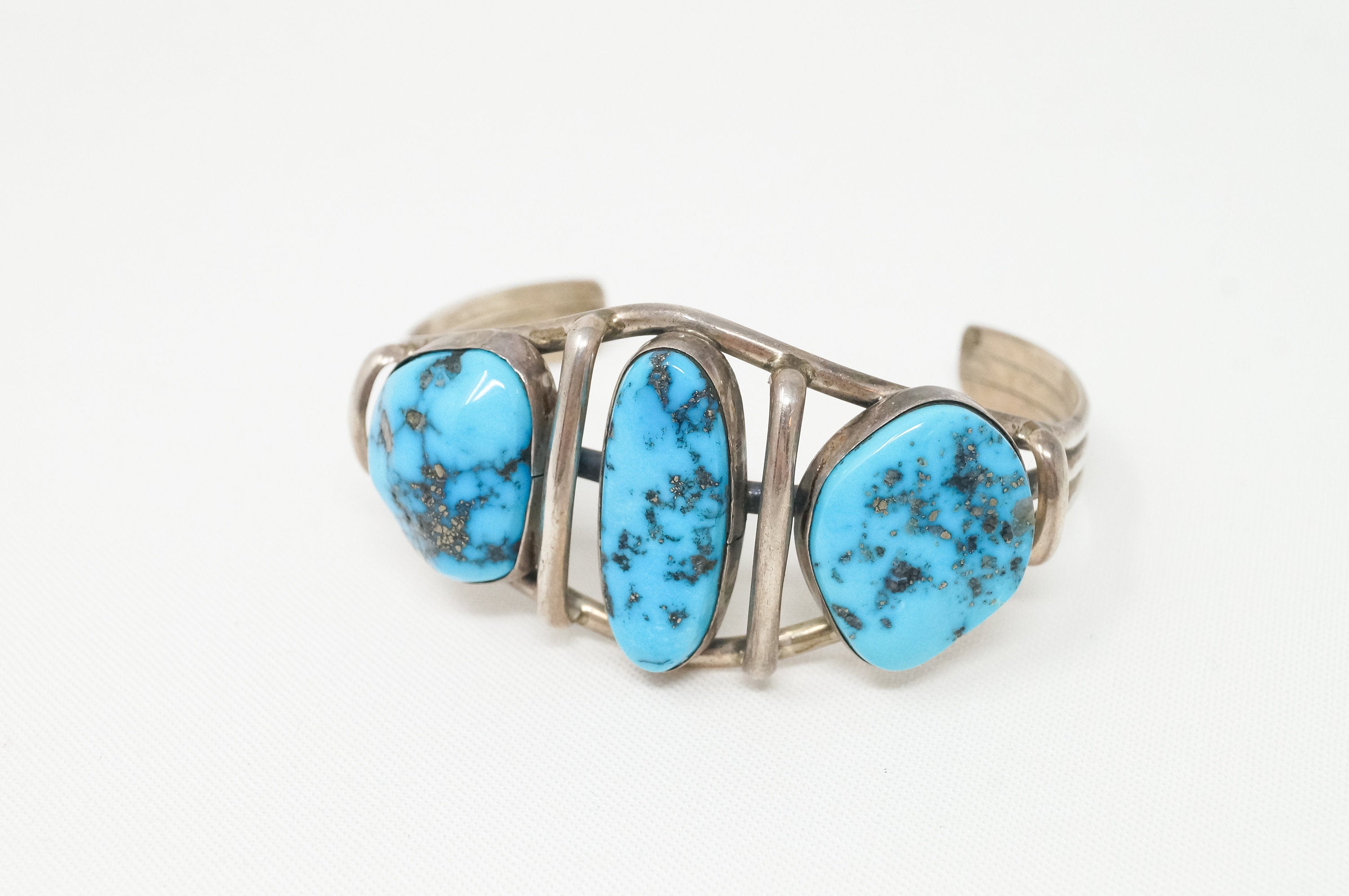 Vintage Native American Signed Turquoise Sterling Silver Cuff Bracelet