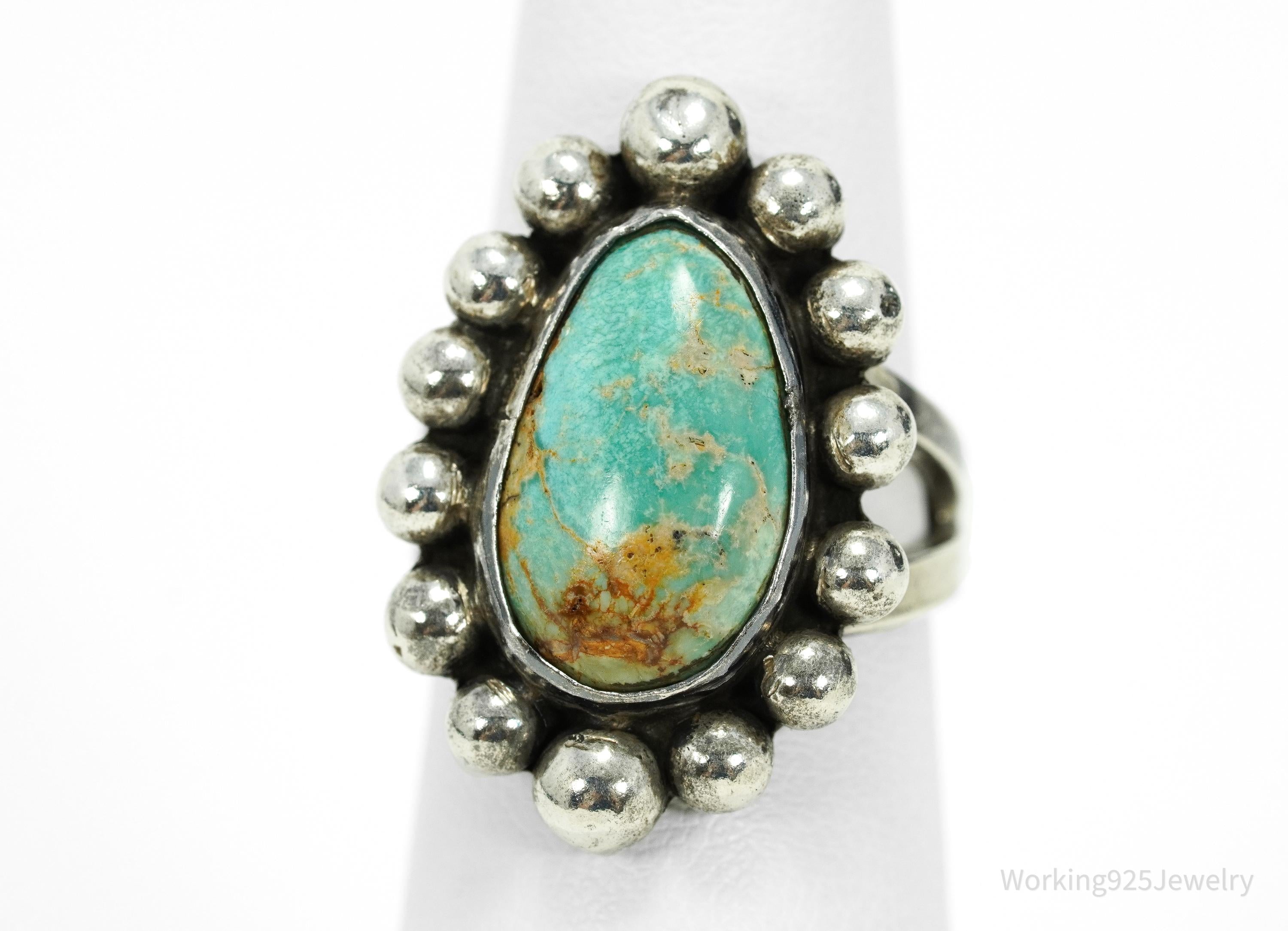 Vintage Handmade Native American Turquoise Silver Ring - Size 5.75