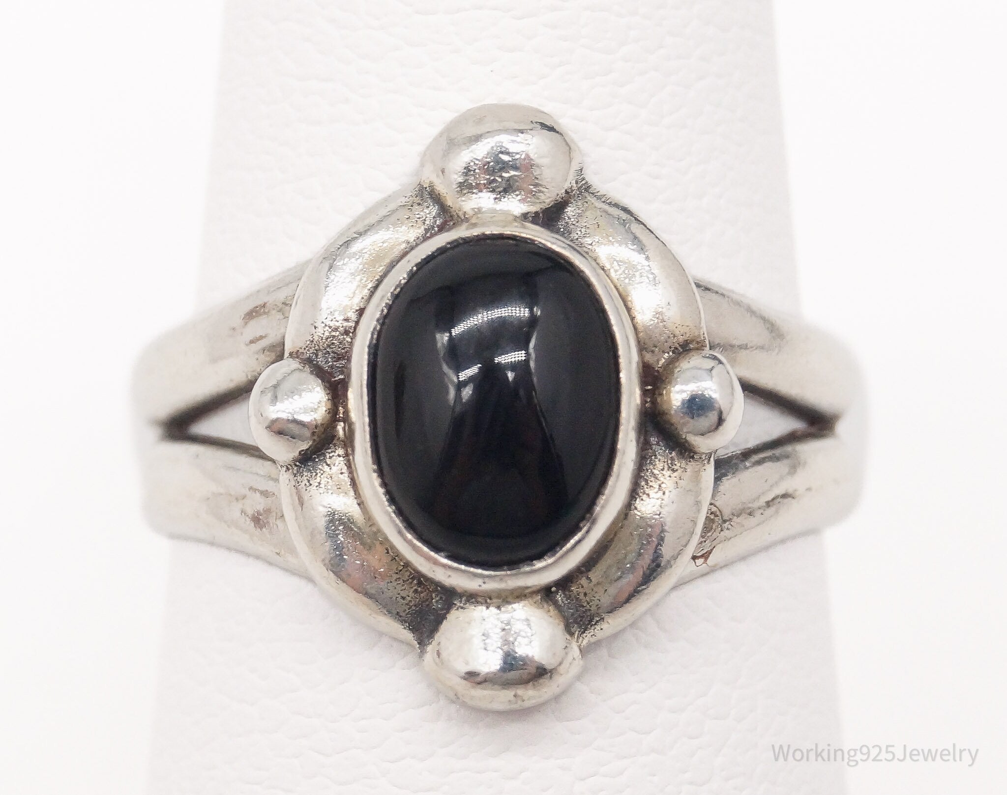 Vintage Designer BOMA Black Onyx Sterling Silver Ring - Size 5.5