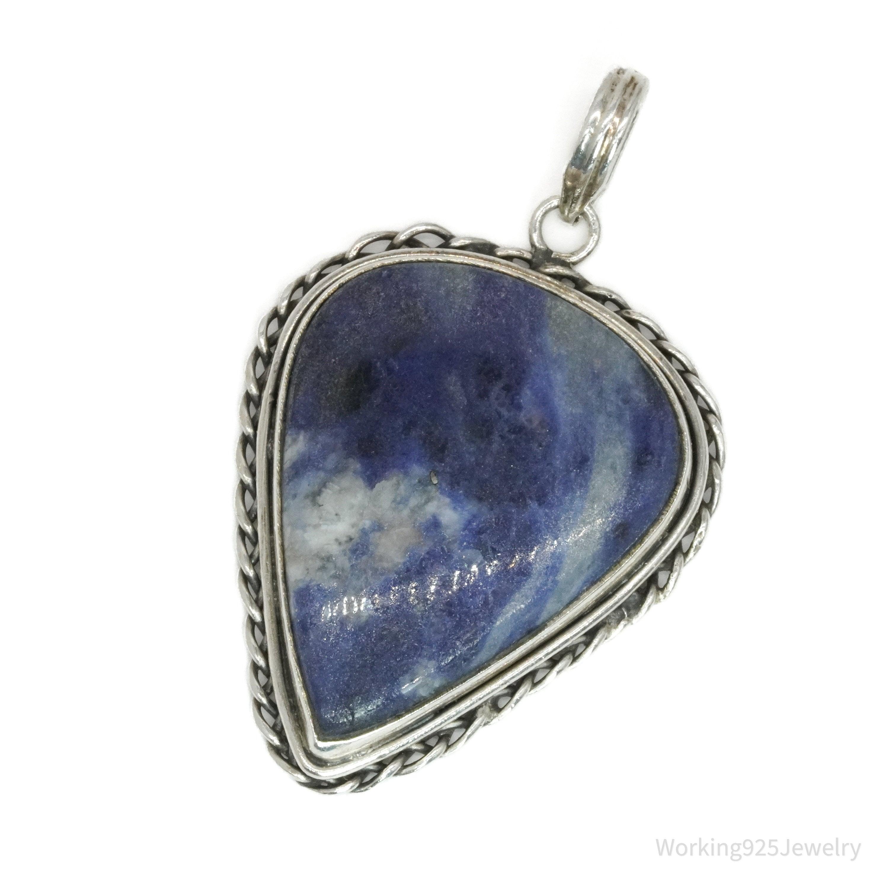 Vintage Sodalite Sterling Silver Pendant 1 7/8"