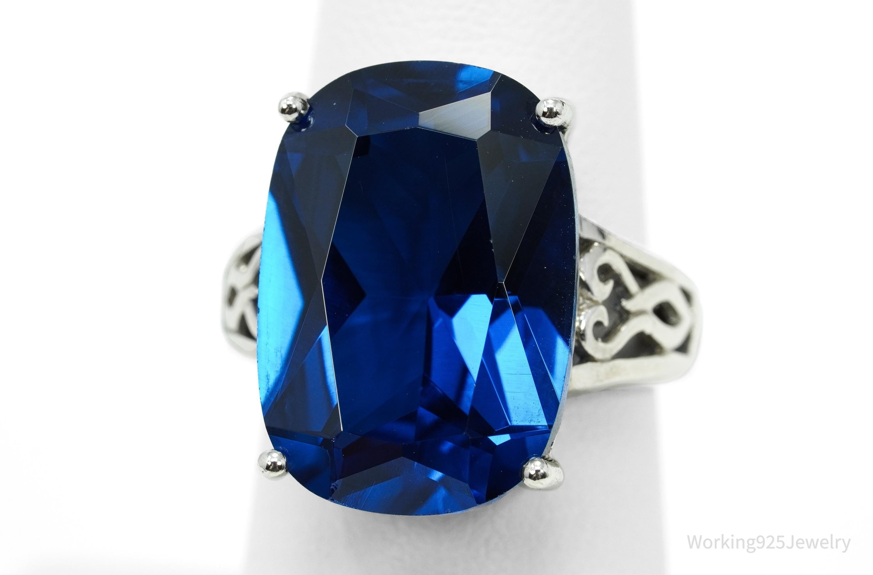 Lab Blue Spinel Rhodium Over Sterling Silver Ring Size 6.75