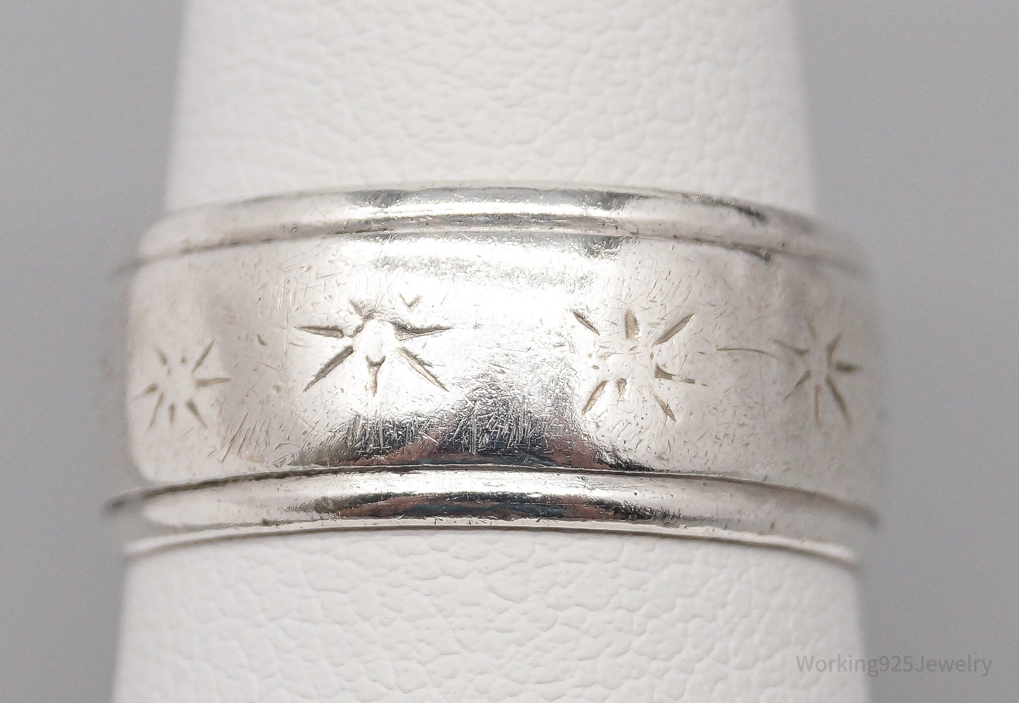 Antique Sun Starburst Design Sterling Silver Band Ring - Size 7.25