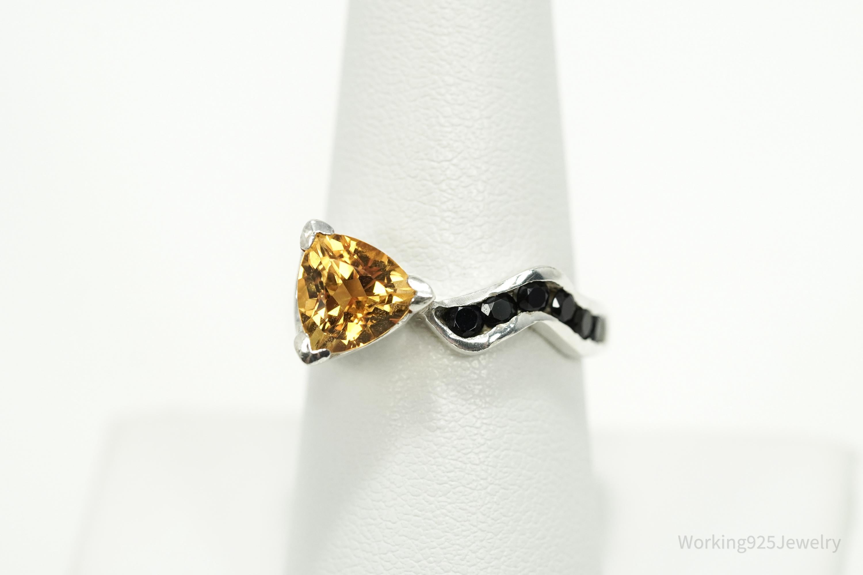 Rare Designer Donald Pekarek Citrine & Black Spinel Sterling Silver Ring - Size 8