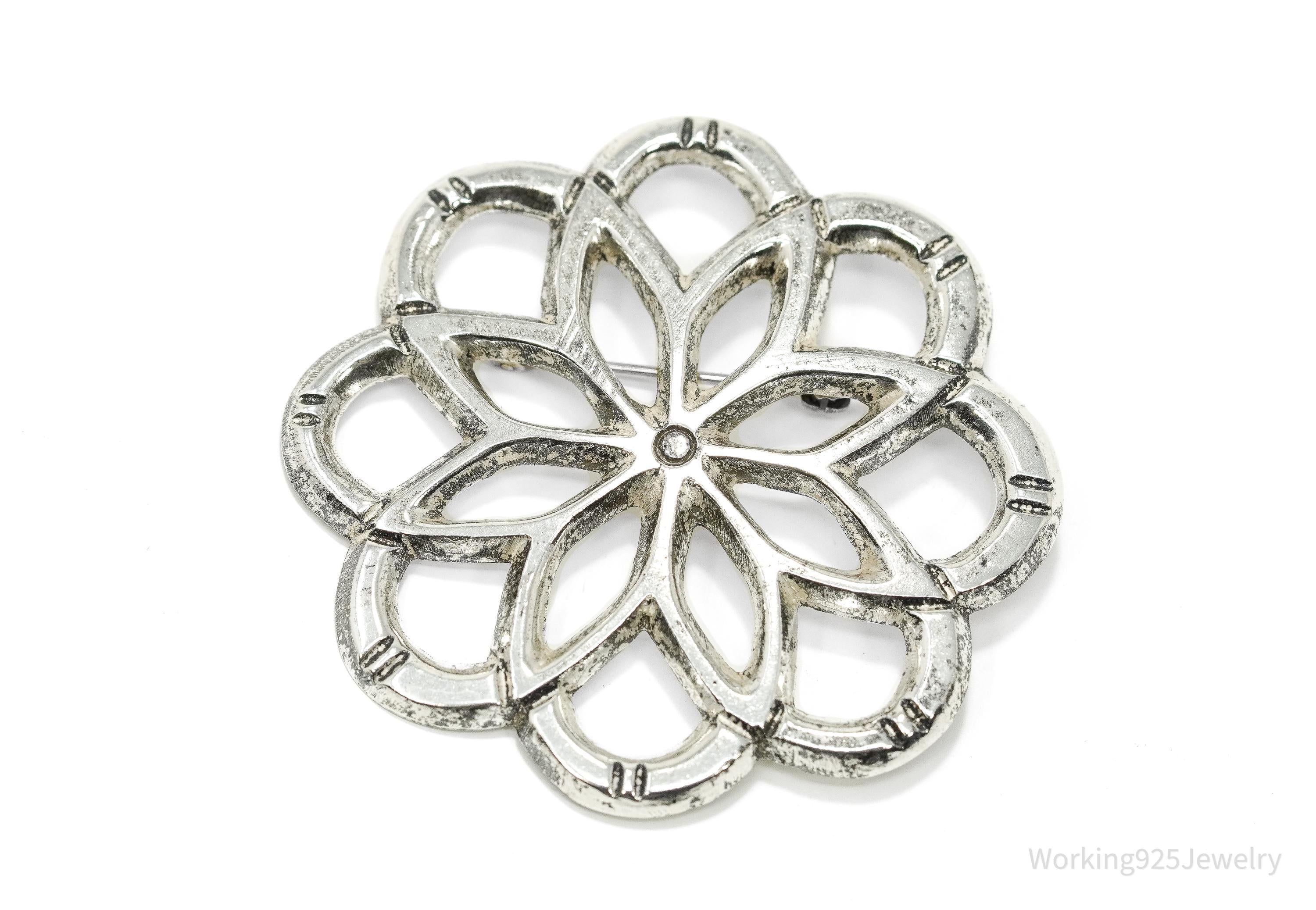 Large Vintage Flower Silver Brooch Pin 2"