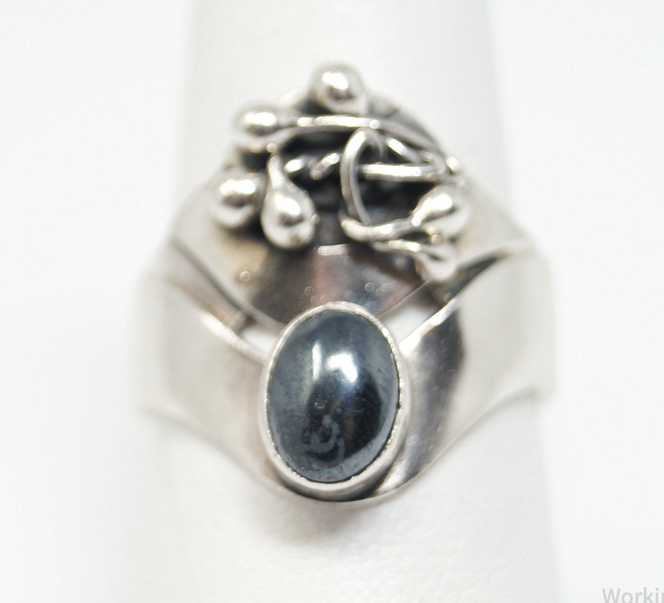 Vintage Modernist YABAR Hematite Sterling Silver Ring - Size 7.75
