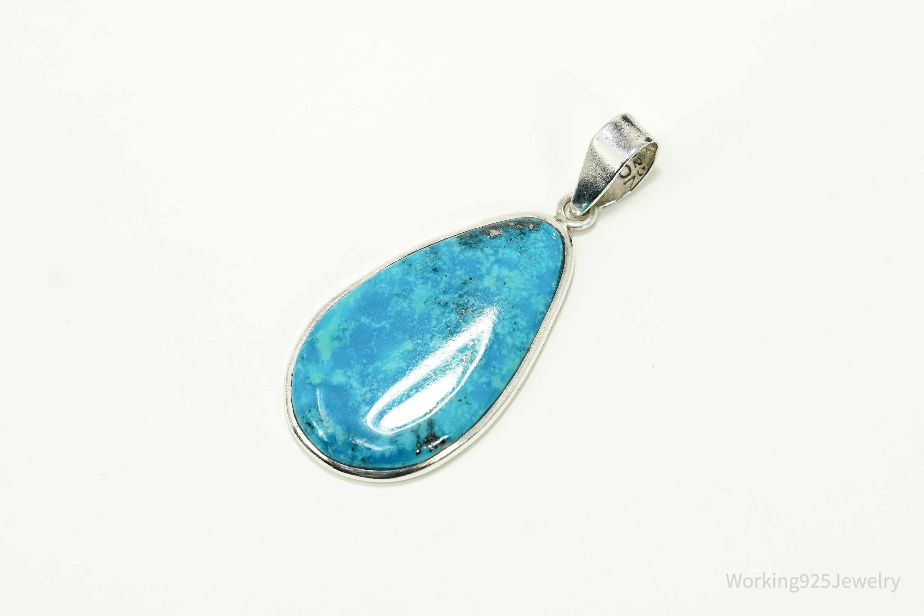Large Vintage Turquoise Sterling Silver Pendant