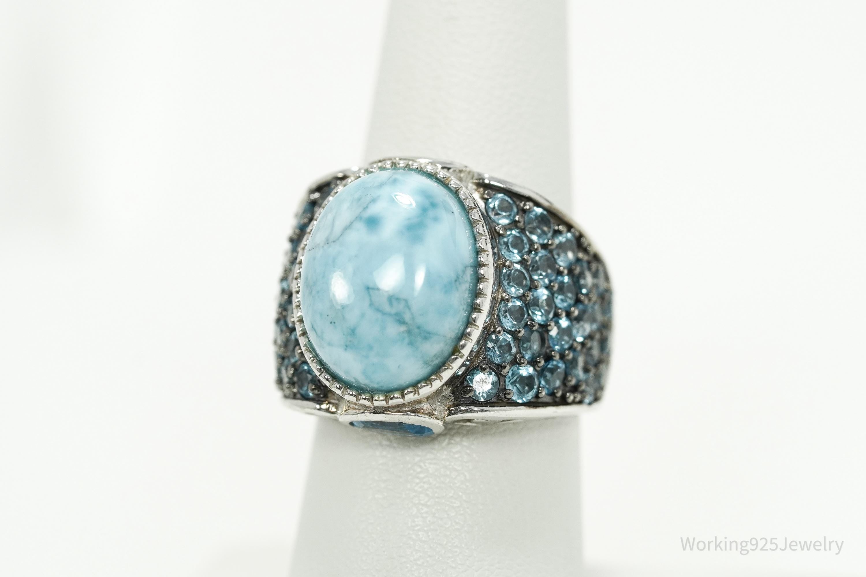 Designer NOA Blue Larimar & Blue Topaz Sterling Silver Ring - Size 7