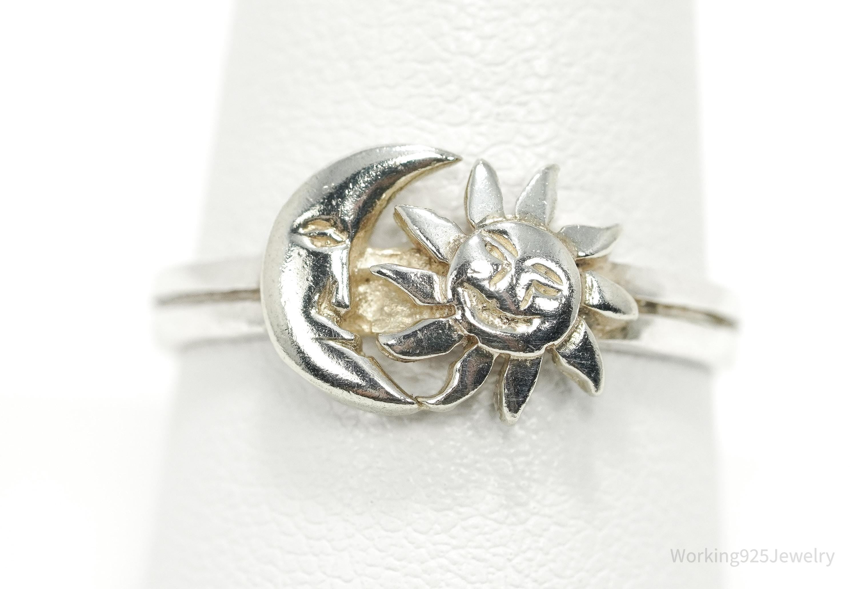 Vintage Sun & Moon Sterling Silver Ring - Size 9