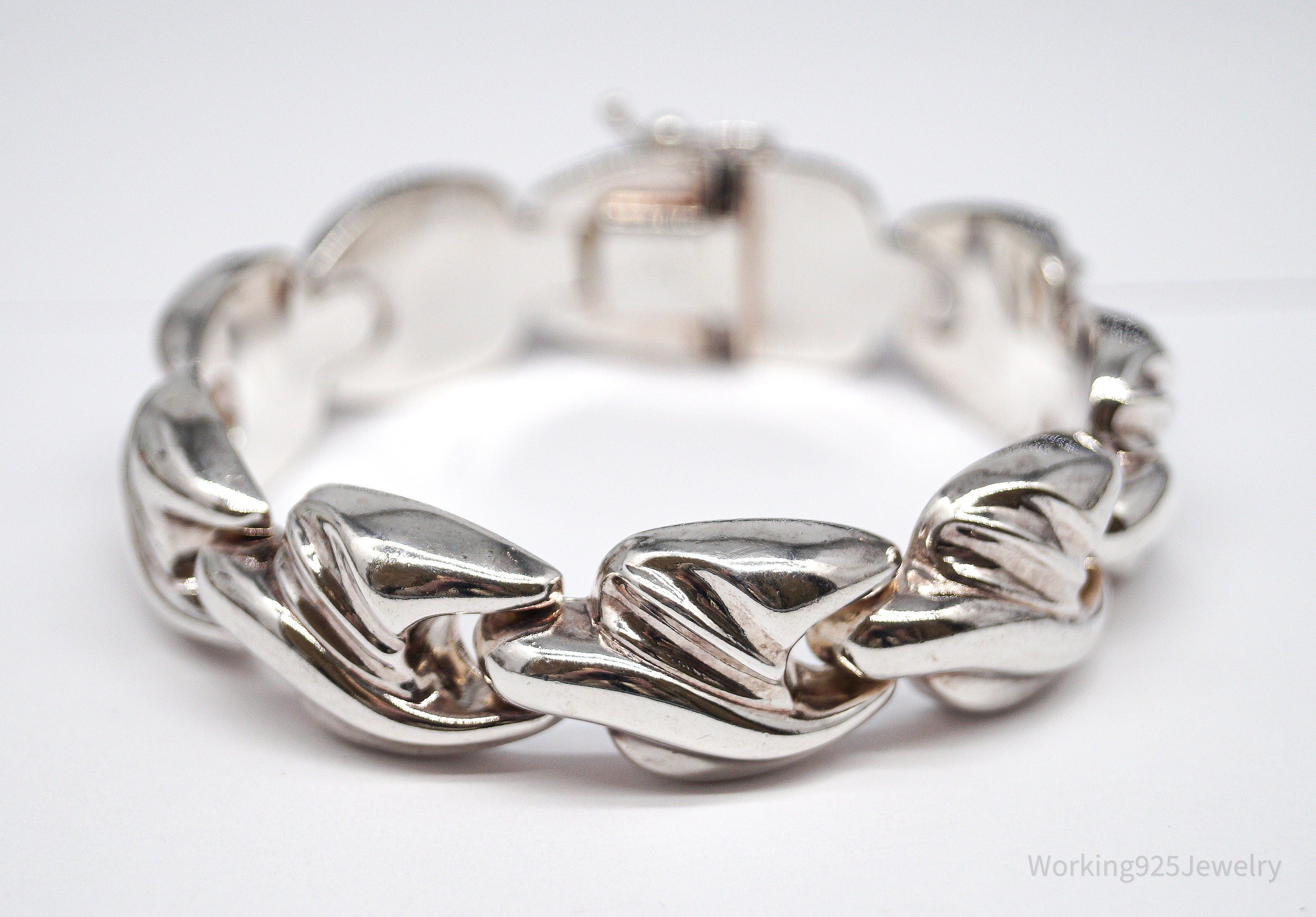 Vintage Italy Designer Puffy Fancy Link Sterling Silver Bracelet - 7 3/8"