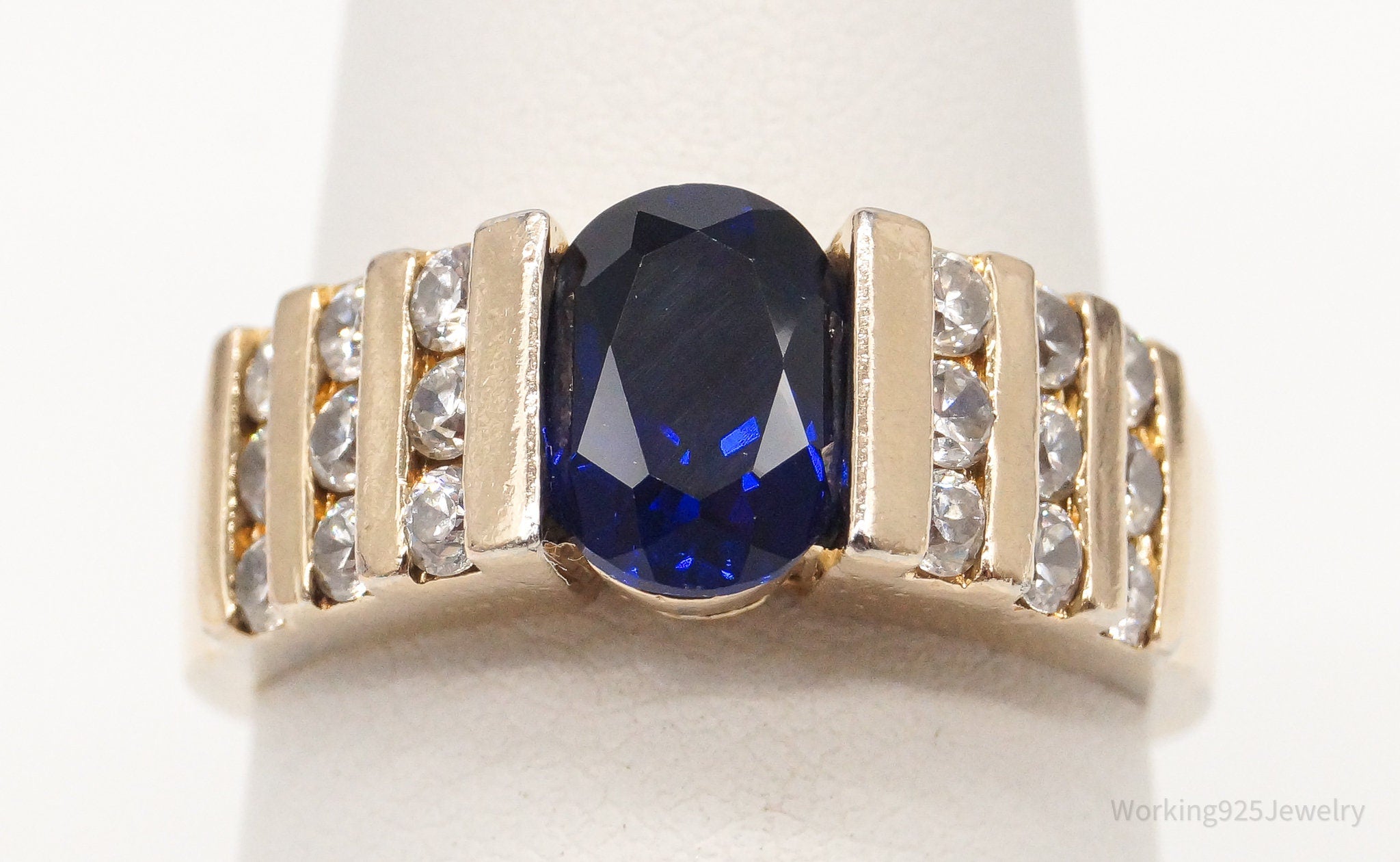 Ross Simons Lab Sapphire Cubic Zirconia 18Kt Gold Vermeil Sterl. Sil. Ring SZ 7