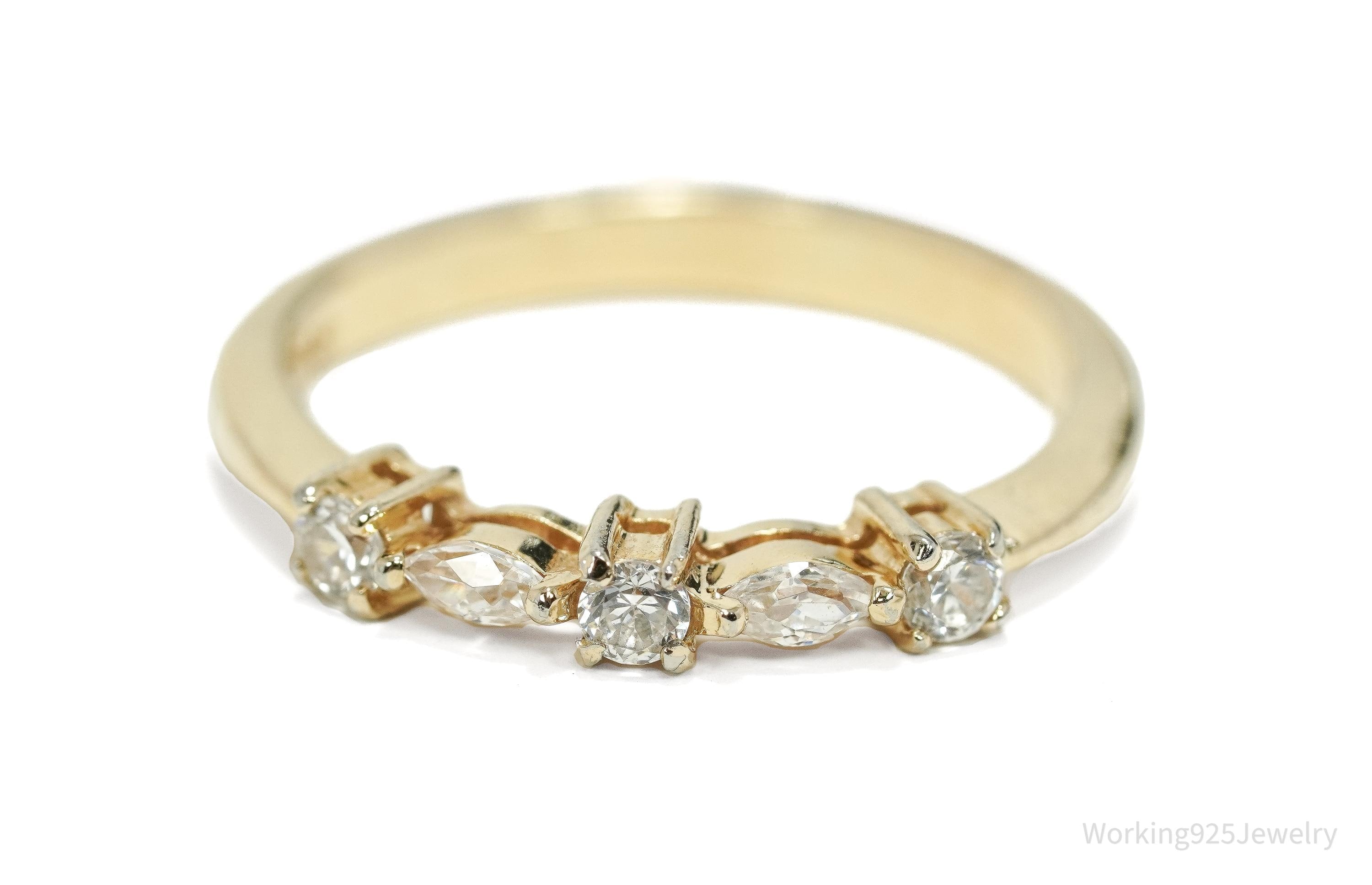 Vintage Designer FAS Cubic Zirconia Gold Vermeil Sterling Silver Ring - Size 8