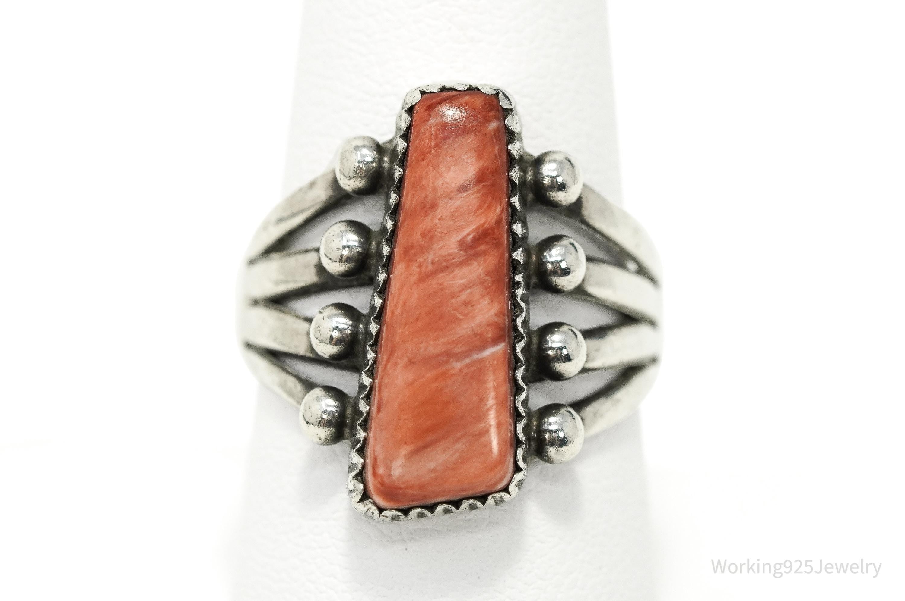 Vintage Southwestern Red Spiny Oyster Sterling Silver Ring – Size 8.5