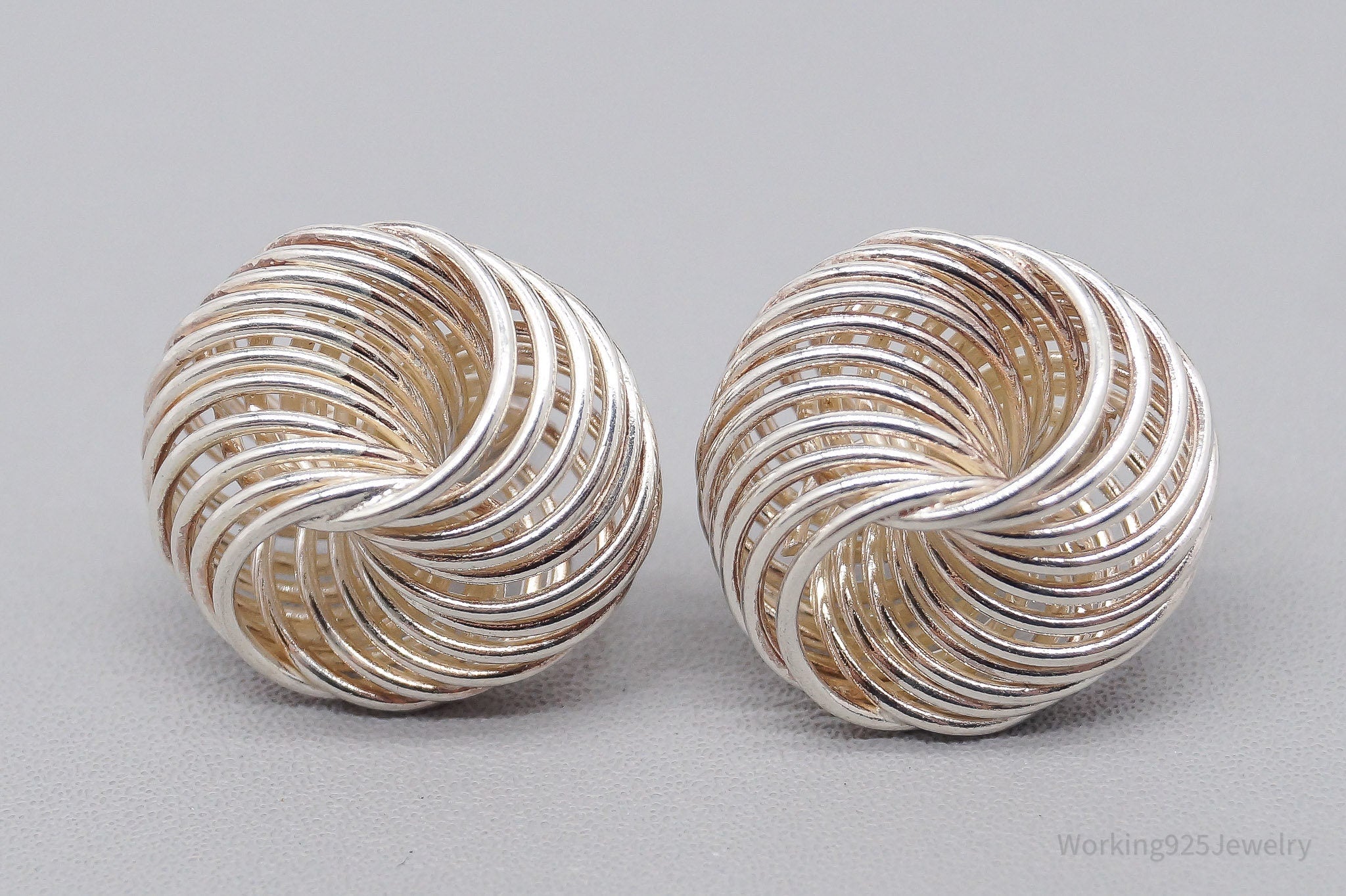 Vintage Sleek Modernist Style Spiral Knot Sterling Silver Earrings
