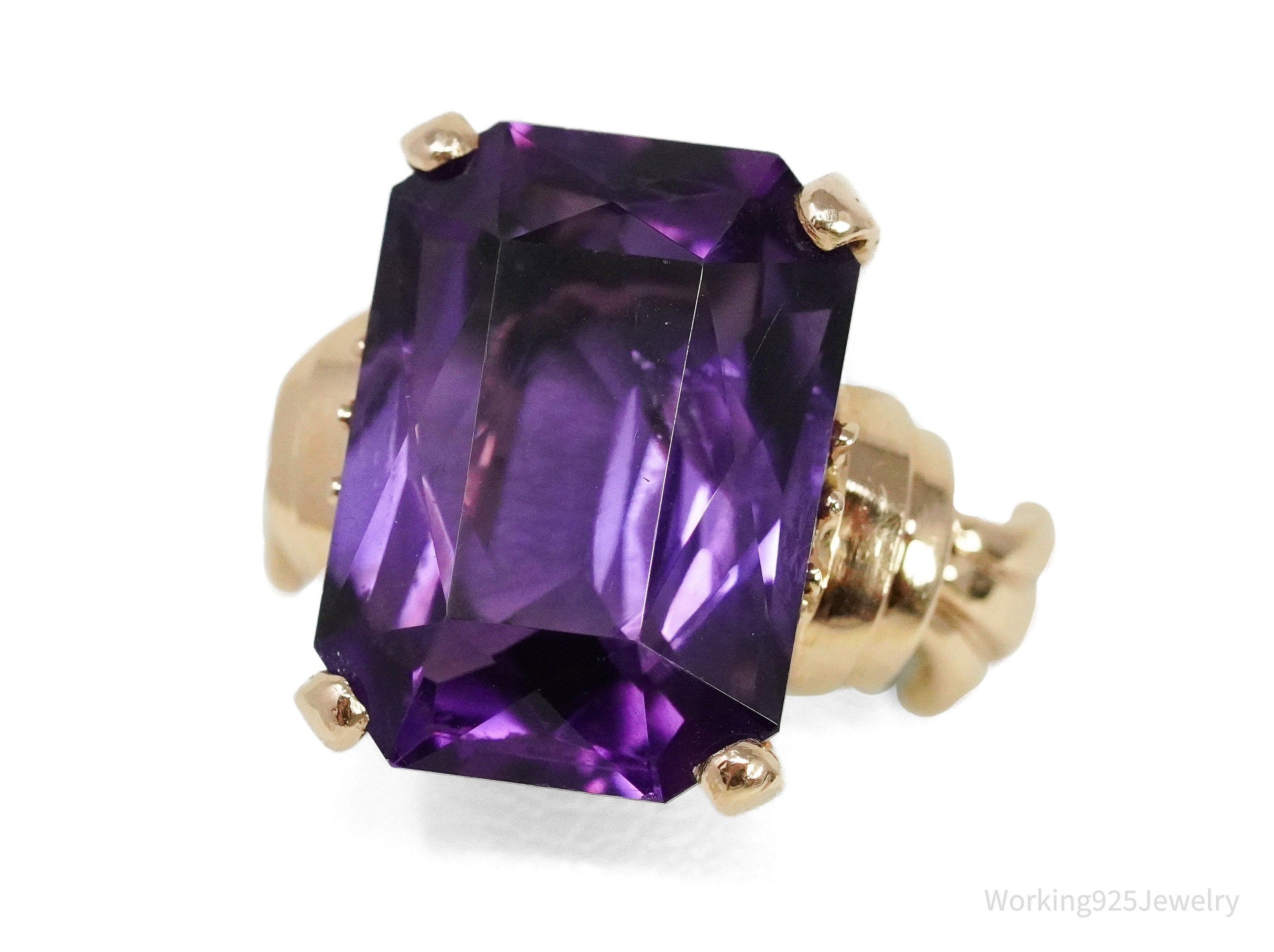 14K Rose Gold & Amethyst Cocktail Ring - Size 5 1/2