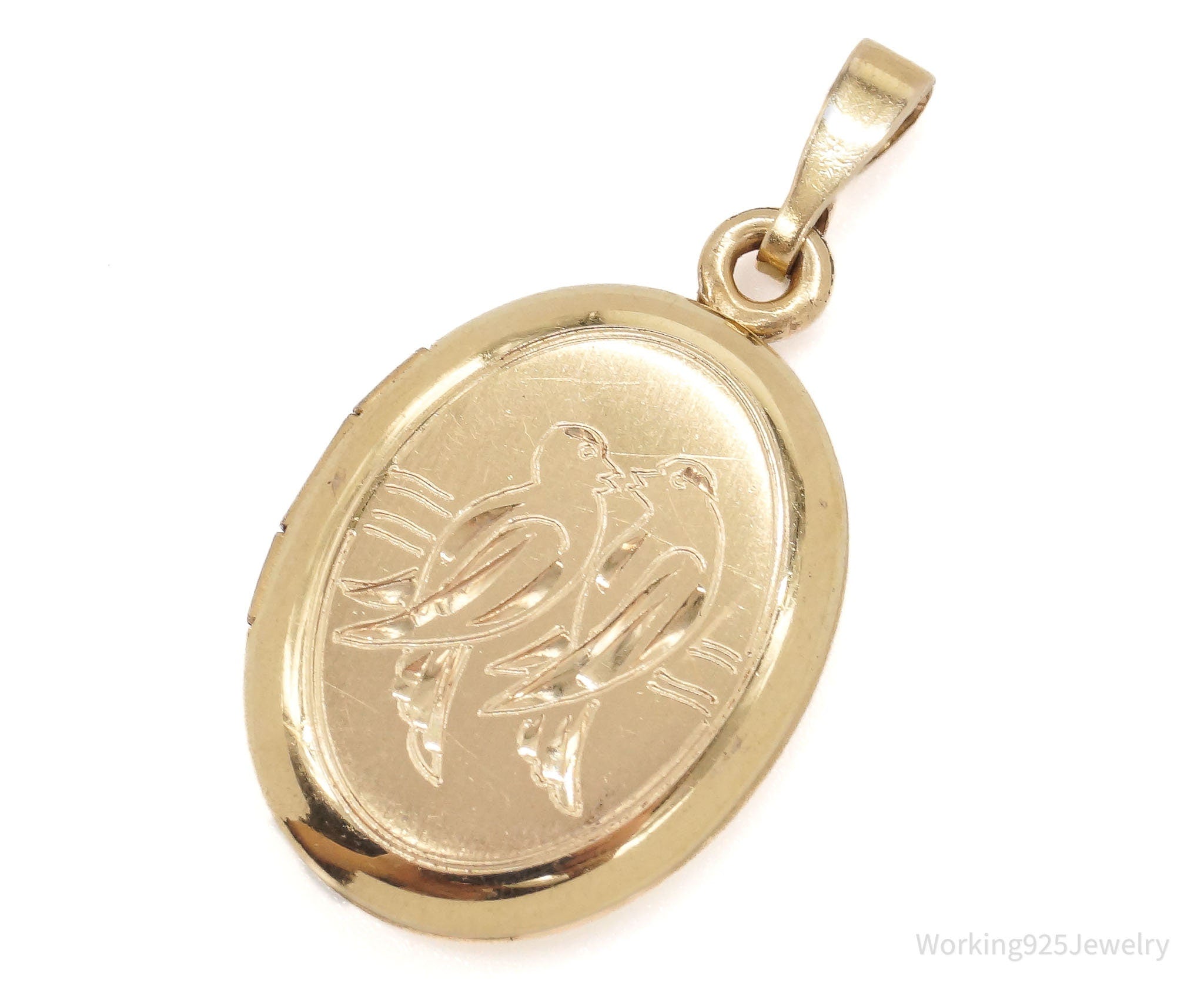 Large Vintage Floral Etched Gold Vermeil Sterling Silver Locket Pendant