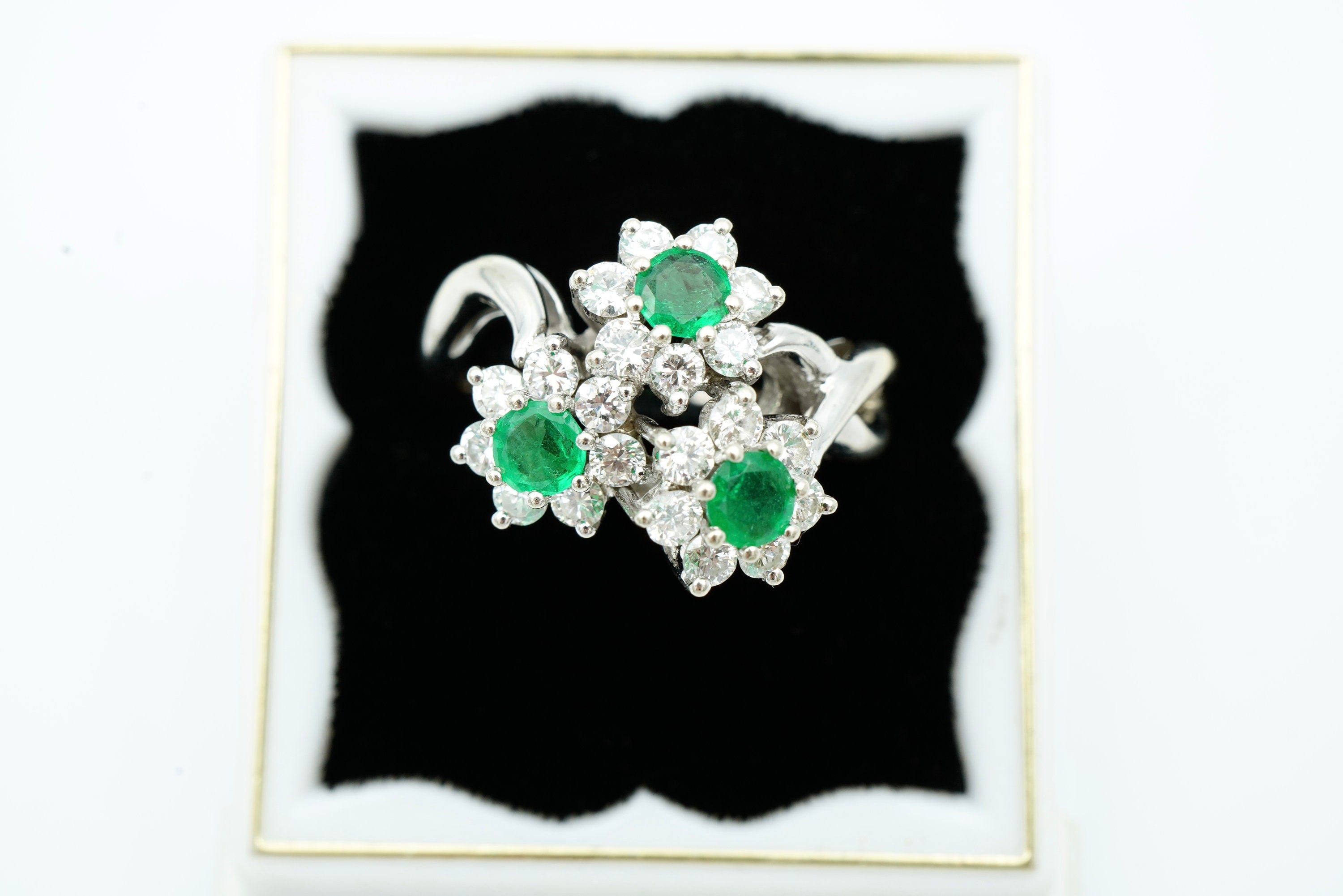 14k White Gold Emerald and Diamond Ring