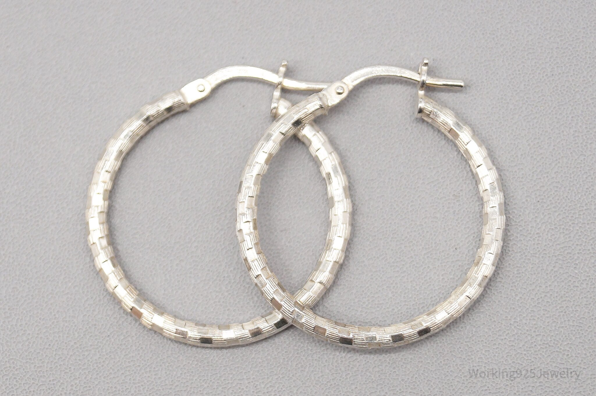 Vintage Textured Sterling Silver Hoop Earrings