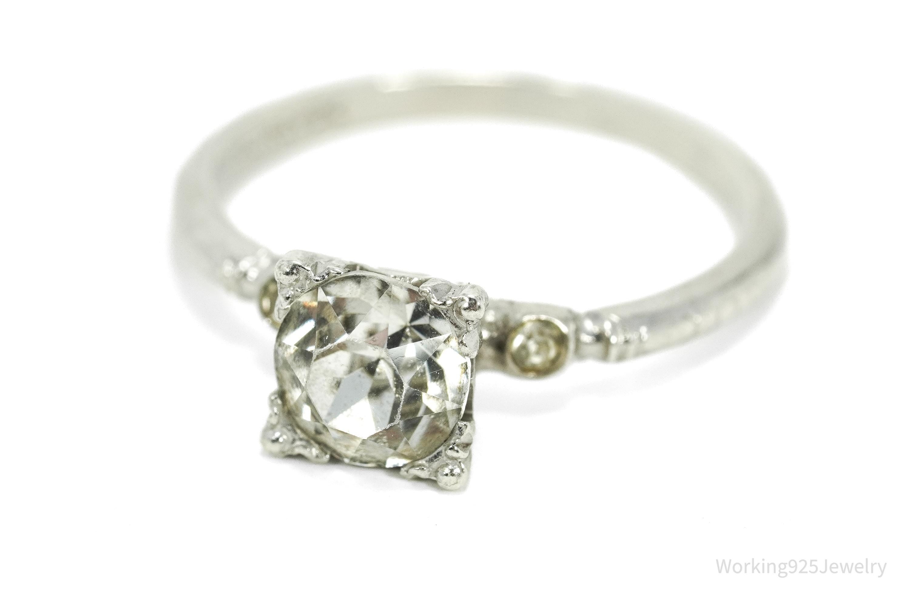 Antique Uncas MFG Co Rhinestone Sterling Silver Ring - Size 6.75