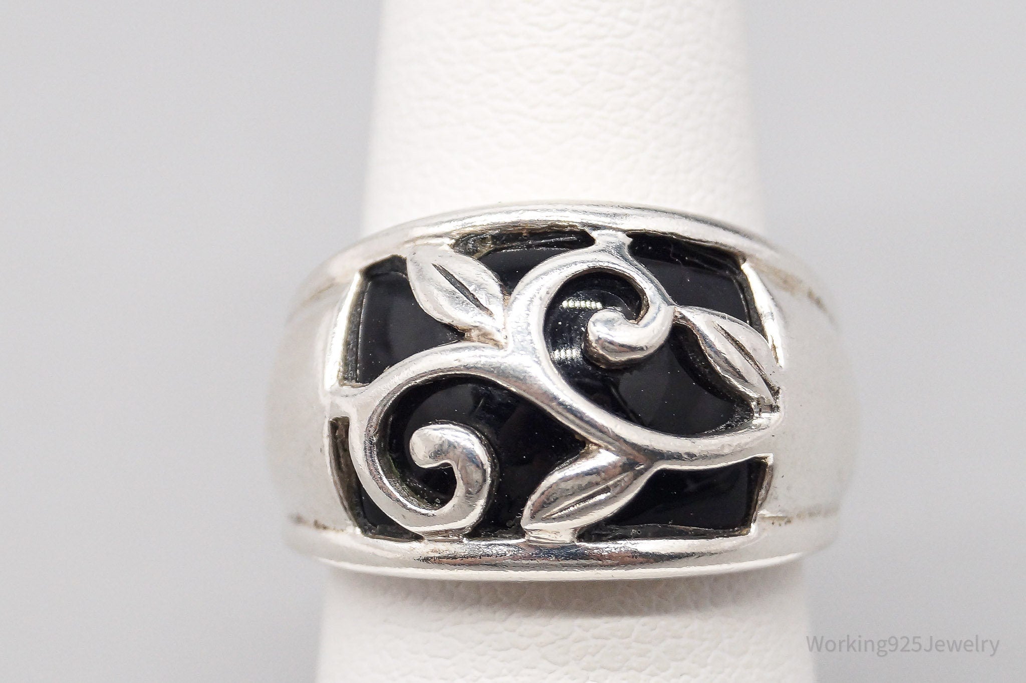 Vintage Black Onyx Sterling Silver Ring - Size 6.25